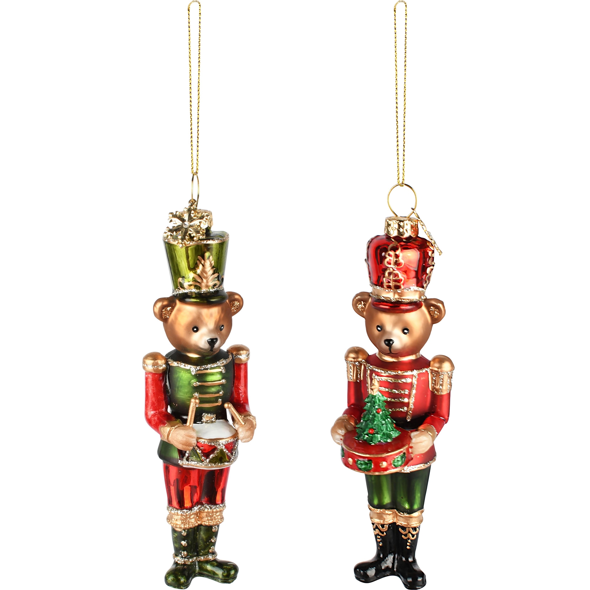 Dekoratief | Hanger notenkraker beer, groen/rood, glas, 4x4x14cm, set van 2 stuks | A265748