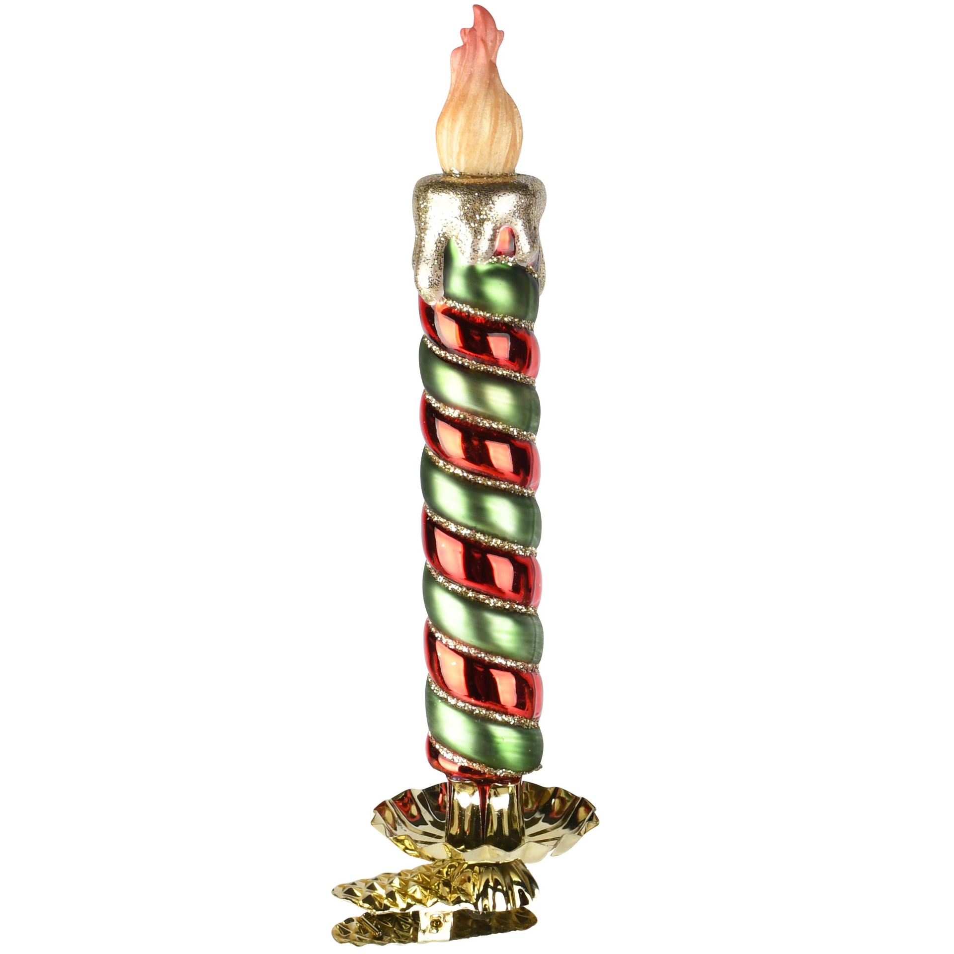 Dekoratief | Kaars op clip, rood/groen, glas, 5x4x17cm | A265745