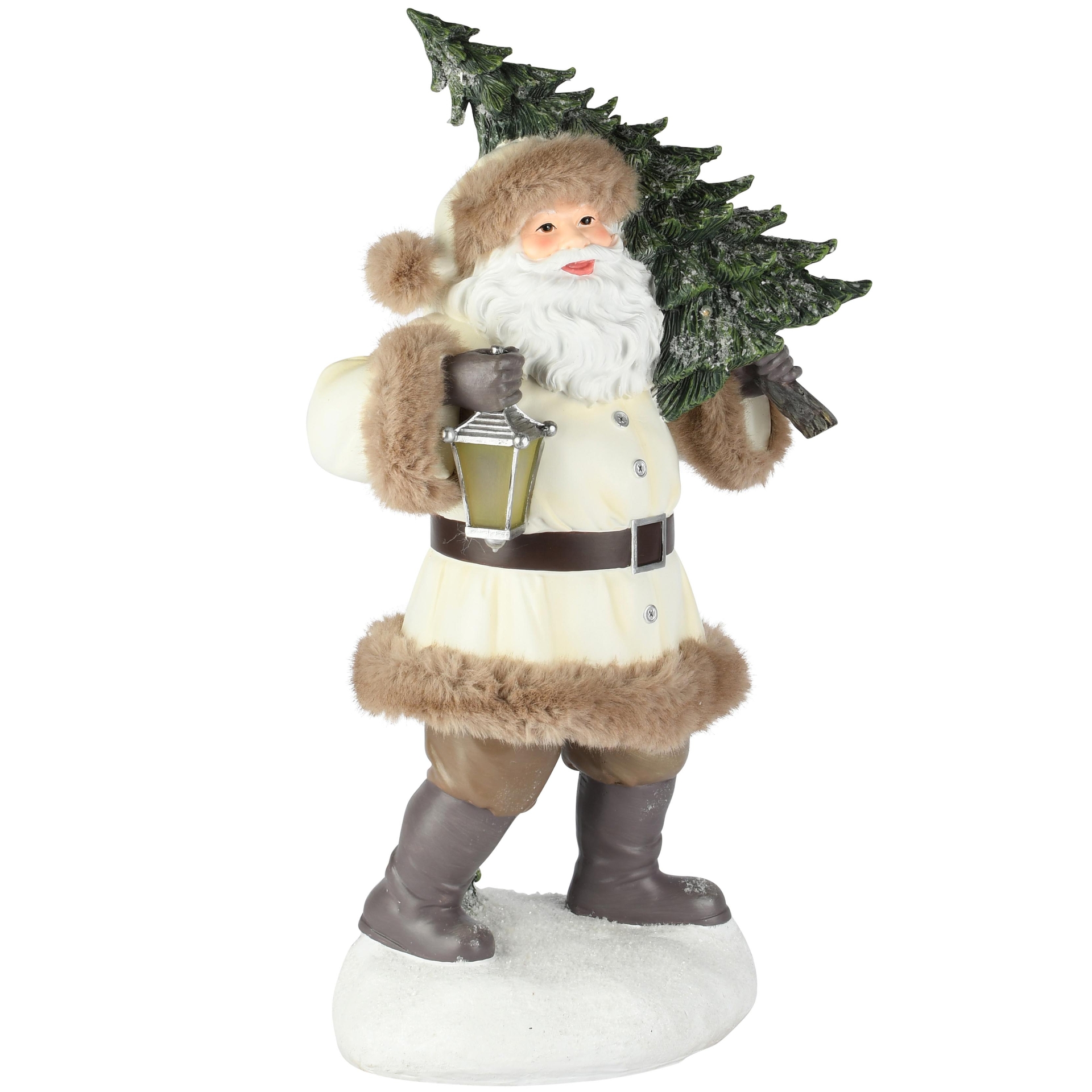 Dekoratief | Deco santa m/boom, cr?me/groen, resina, LED, 25x18x44cm | A265742