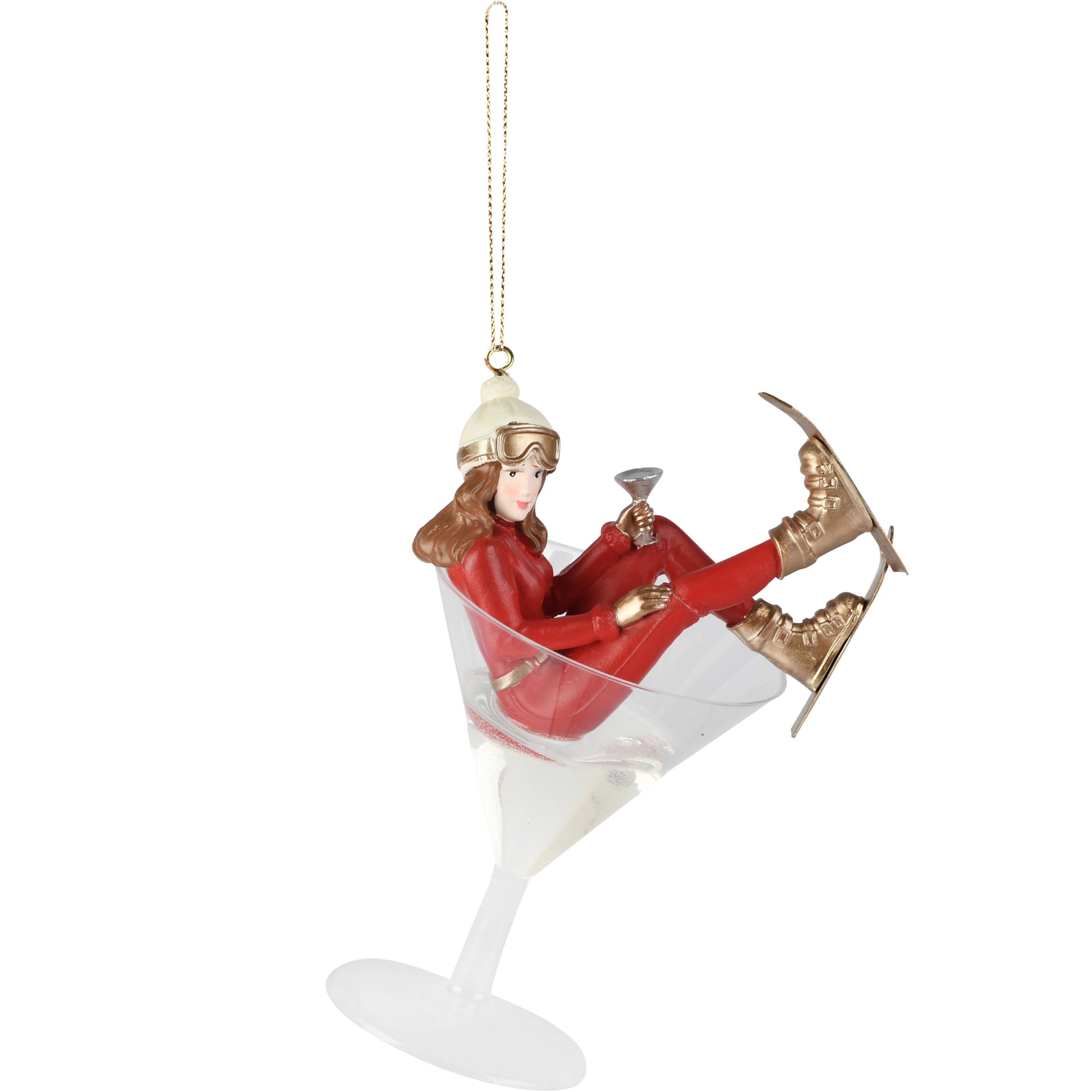 Dekoratief | Hanger skimeisje in glas, rood/goud, resina, 9x7x13cm | A265739