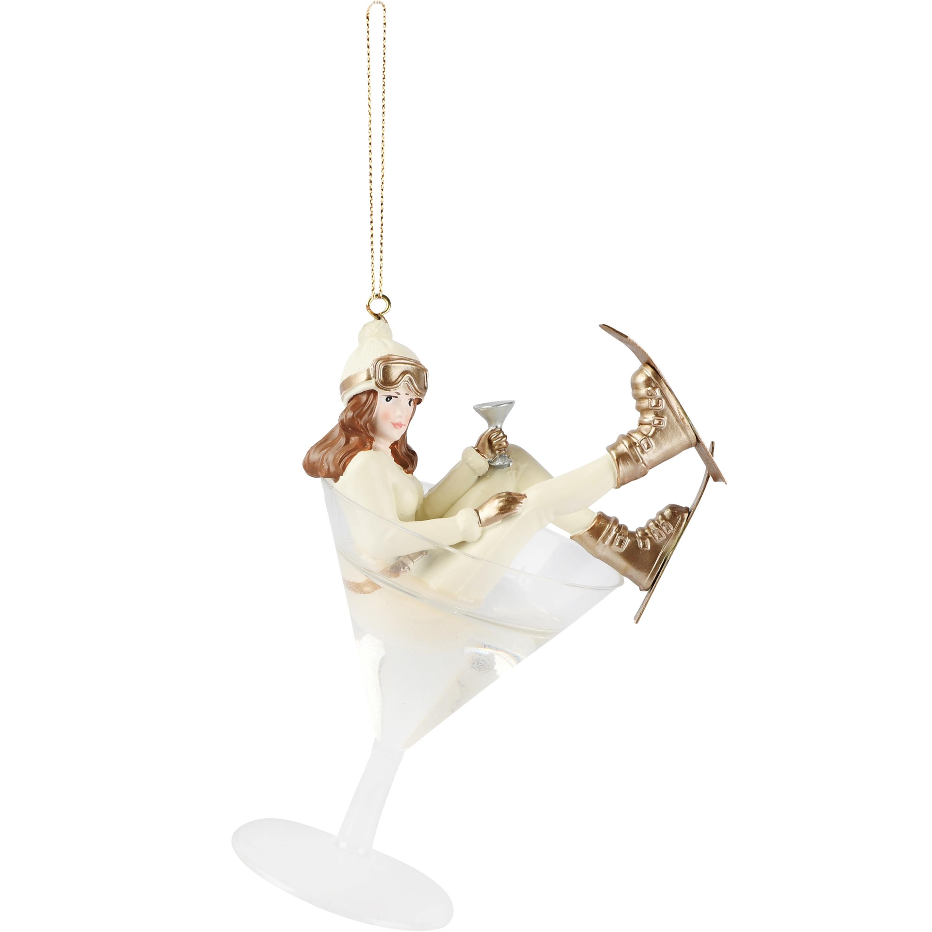Dekoratief | Hanger skimeisje in glas, cr?me/goud, resina, 9x7x13cm | A265738