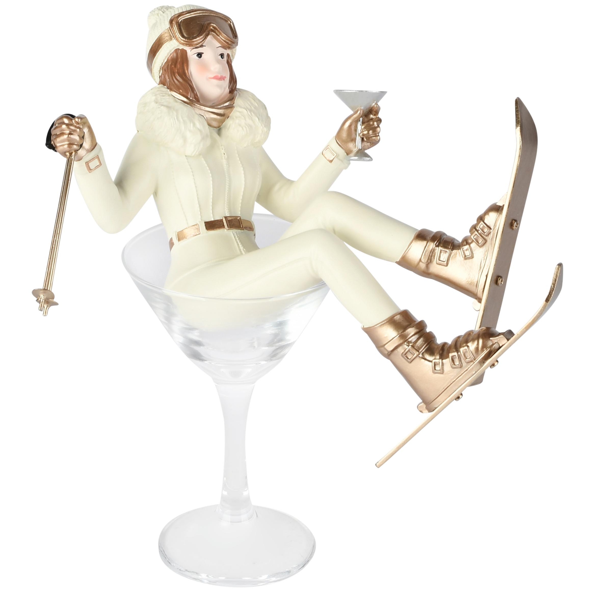 Dekoratief | Deco skimeisje in glas, cr?me/champagne, resina, 21x15x22cm | A265734