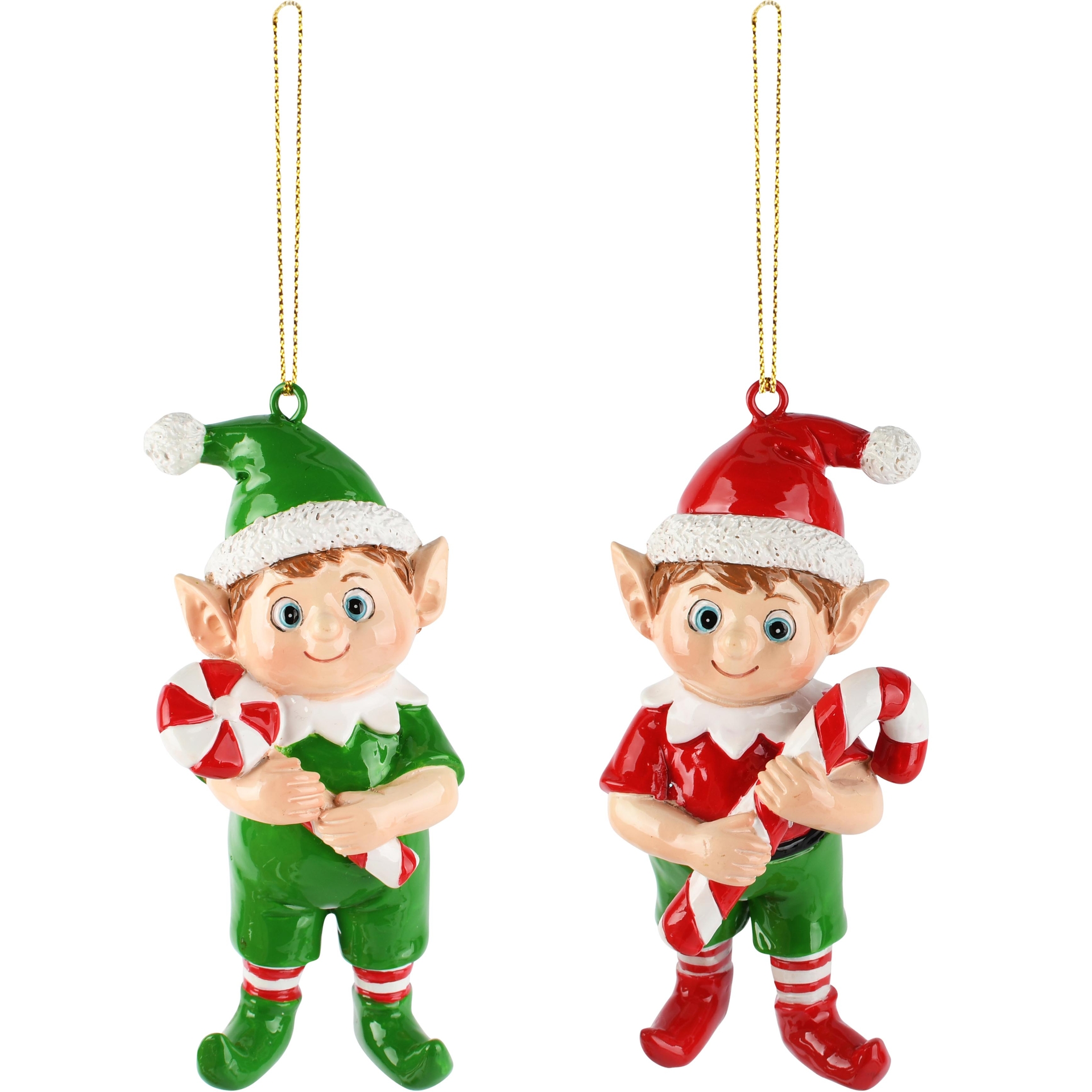Dekoratief | Hanger kerstelfje, groen/rood, resina, 6x4x11cm, set van 2 stuks | A265347