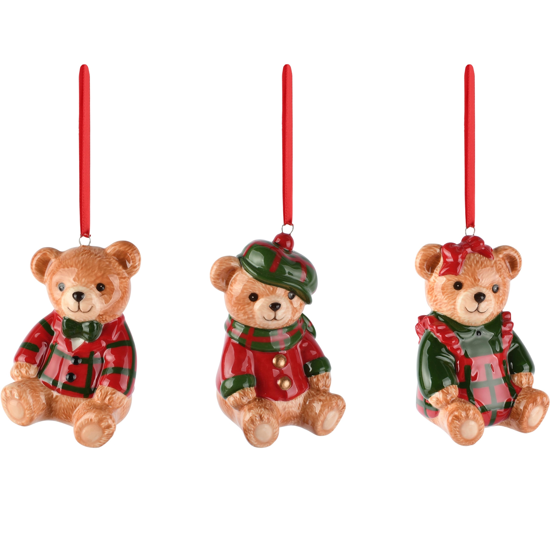 Dekoratief | Hanger beertje, rood/bruin, dolomiet, 5x6x8cm, set van 3 stuks | A265726