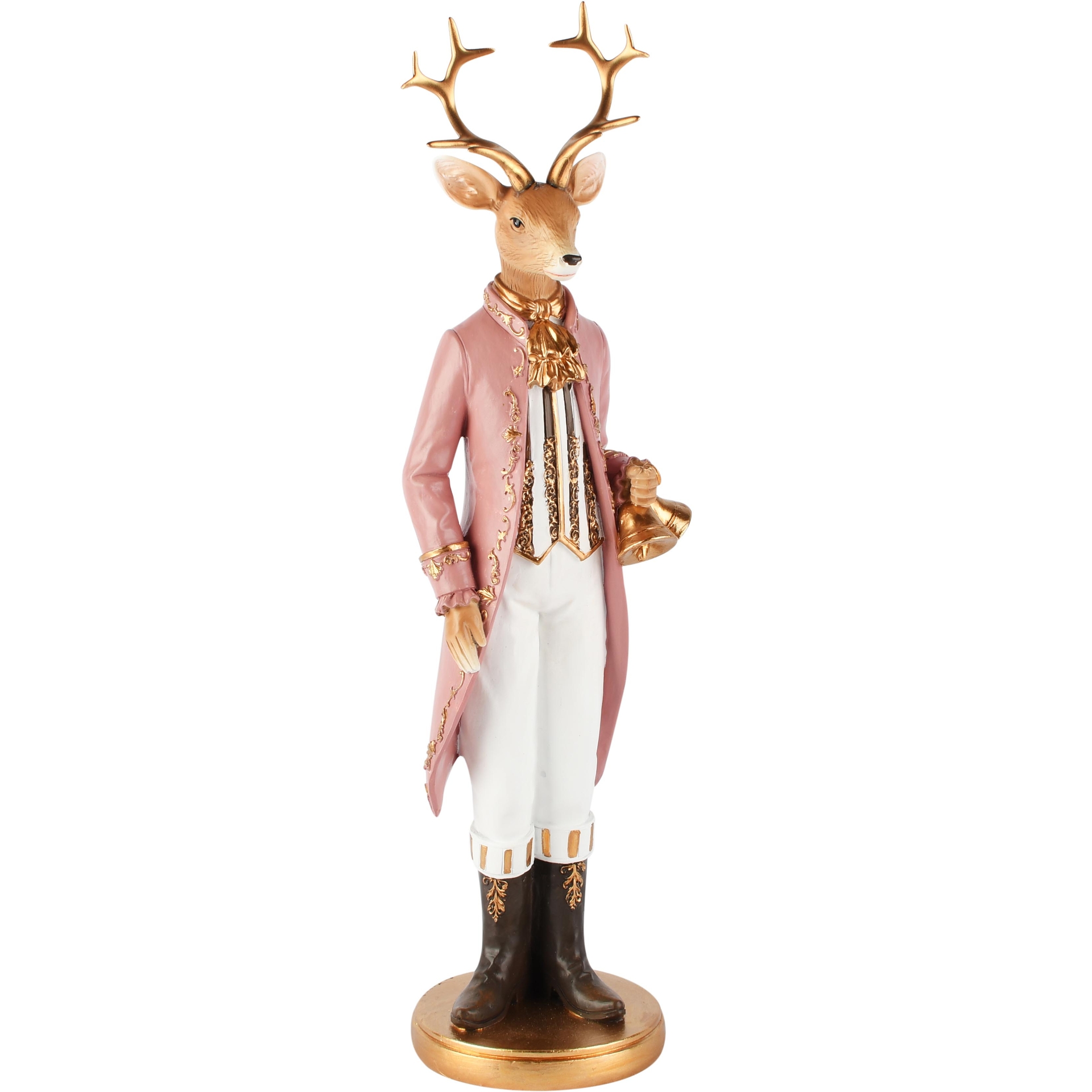 Dekoratief | Deco hert staand m/bellen, roze/wit/goud, resina, 10x9x36cm | A265723