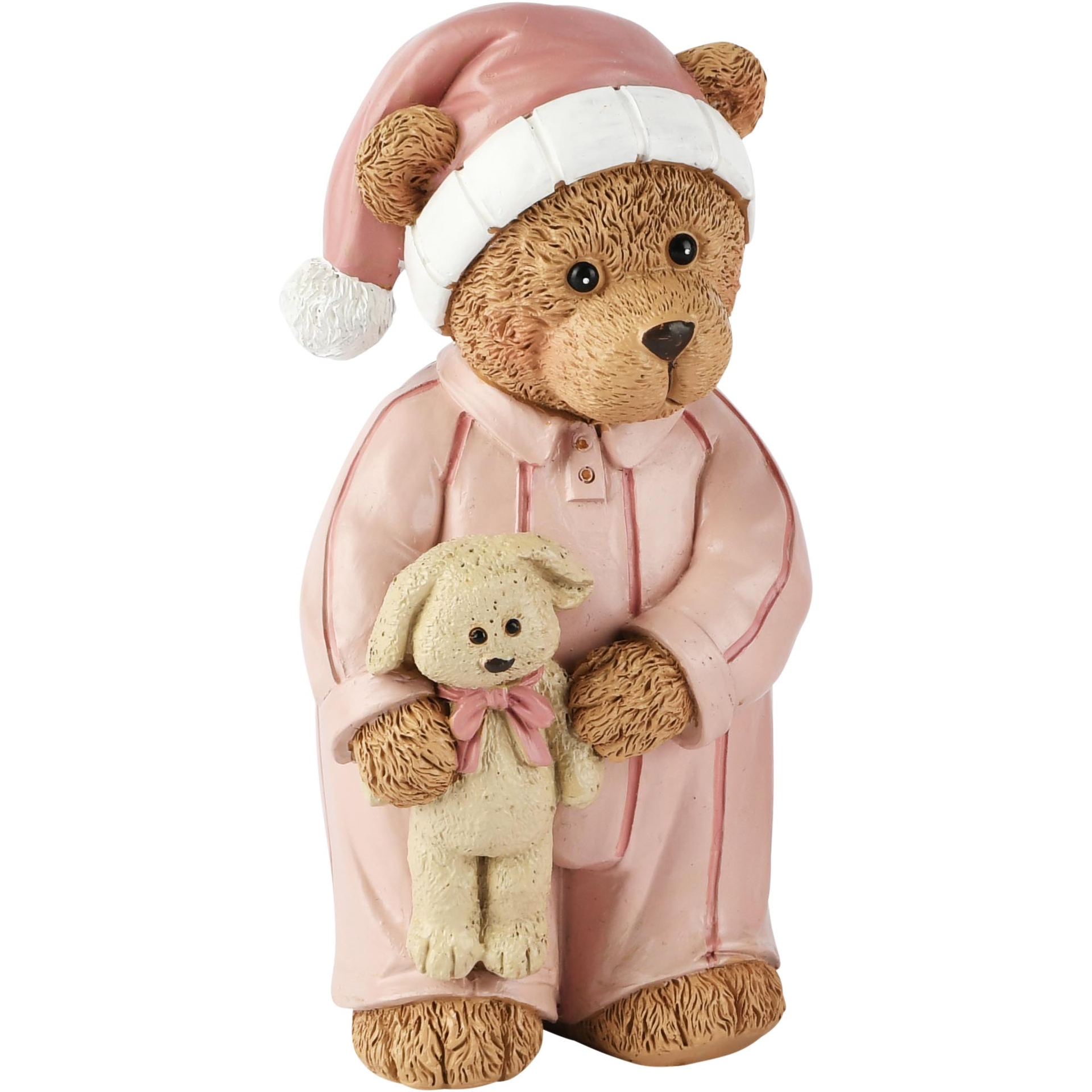 Dekoratief | Beertje staand in pyjama, bruin/roze, resina, 6x6x13cm | A265715