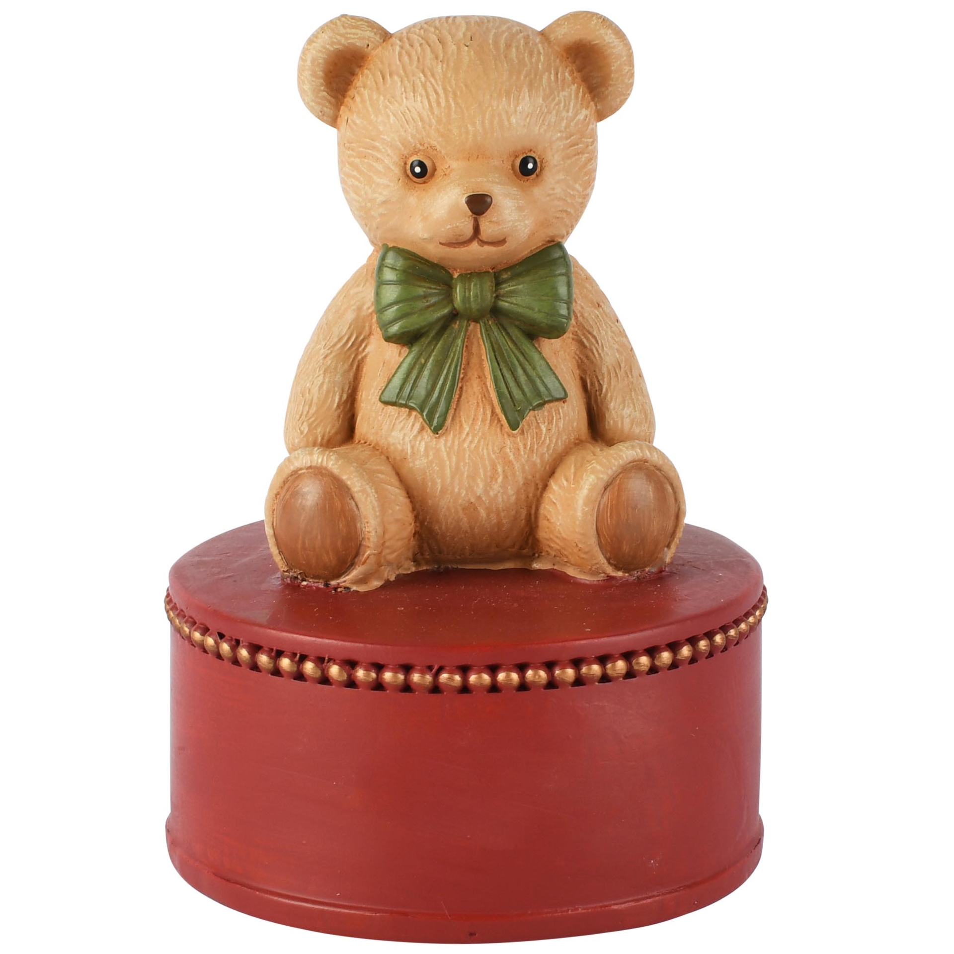Dekoratief | Deco beertje zittend m/strikje, bruin/rood, resina, 8x8x12cm | A265707
