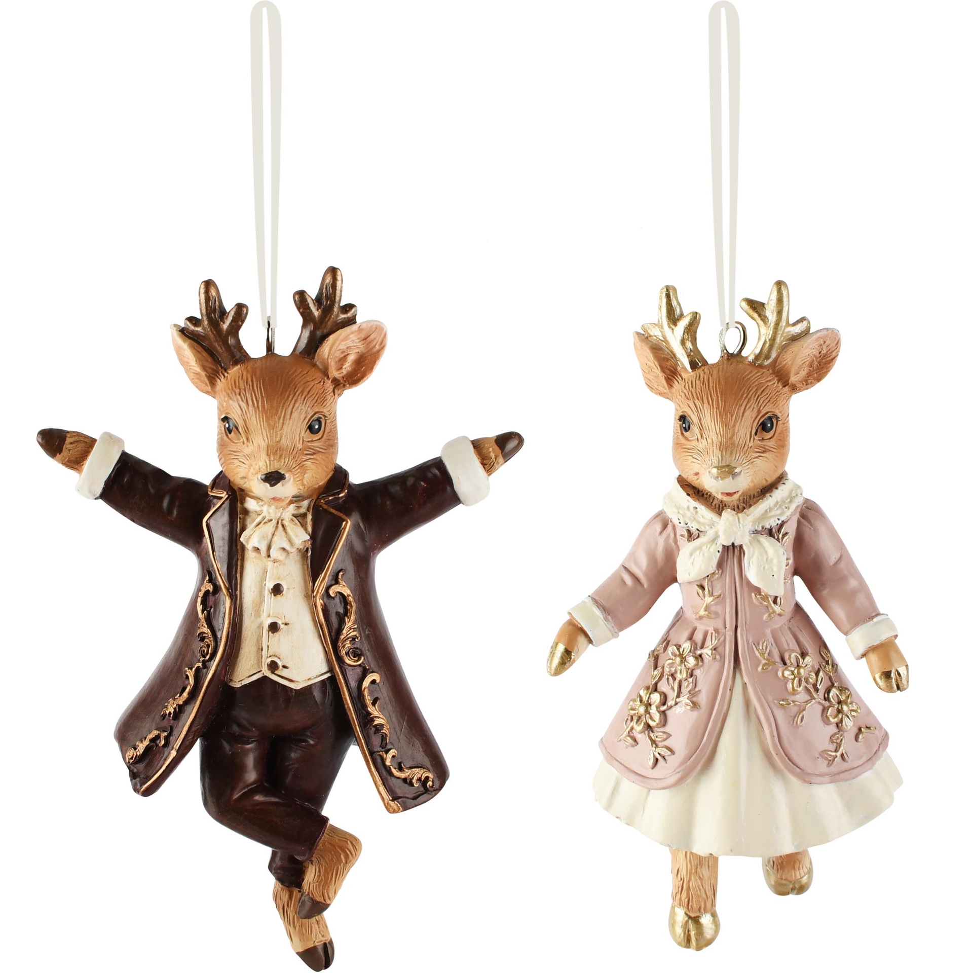 Dekoratief | Hanger hert, bruin/roze, resina, 6x4x10cm, set van 2 stuks | A265703