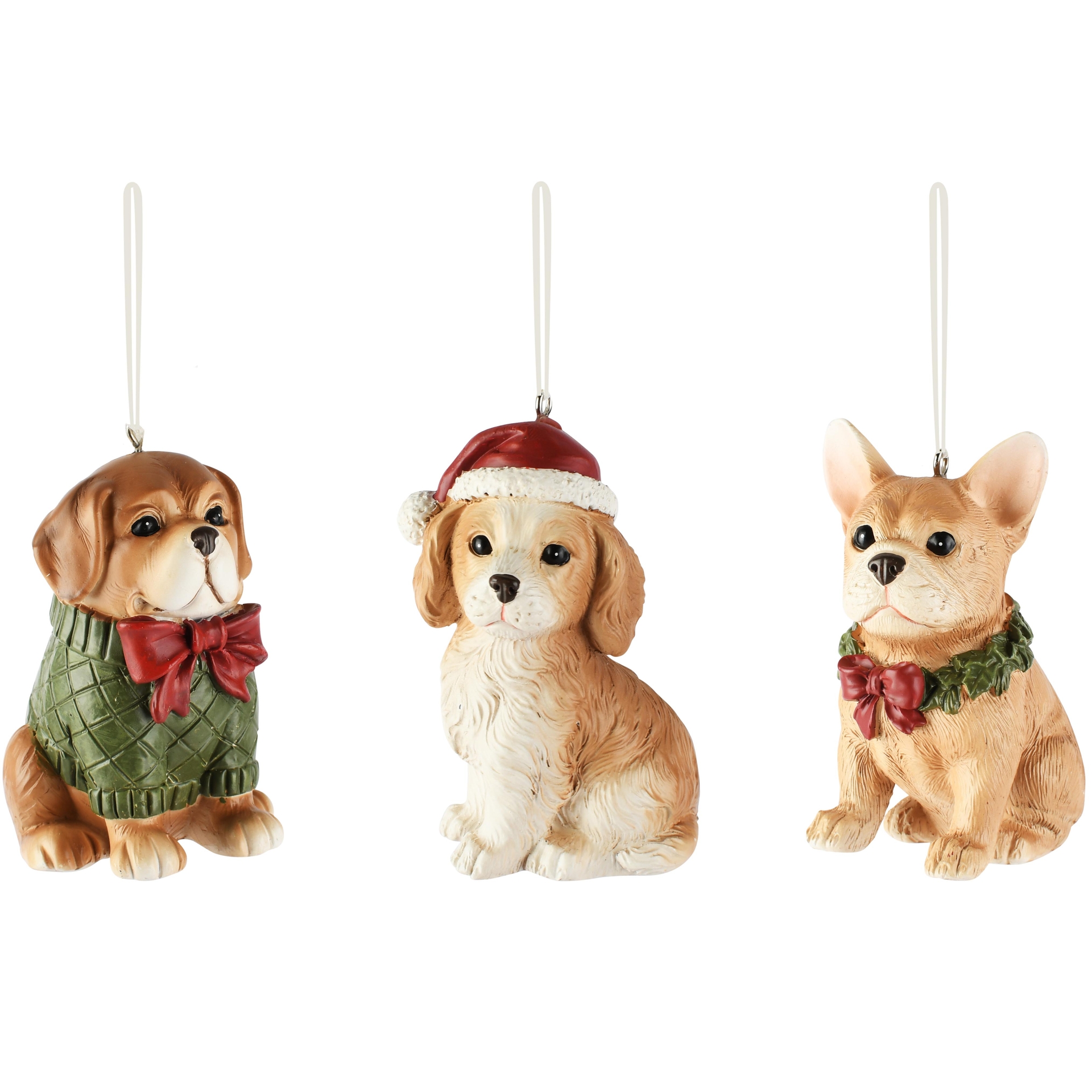 Dekoratief | Hanger hondje, bruin/rood/groen, resina, 5x6x8cm, set van 3 stuks | A265701