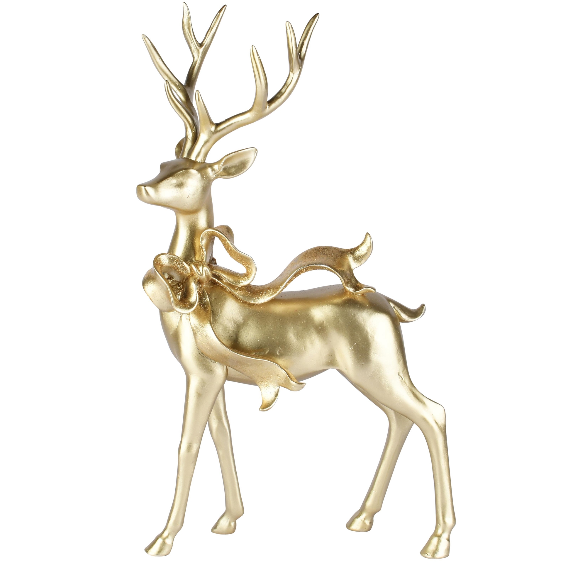 Dekoratief | Hert staand m/strik, goud, resina, 28x14x45cm | A265671