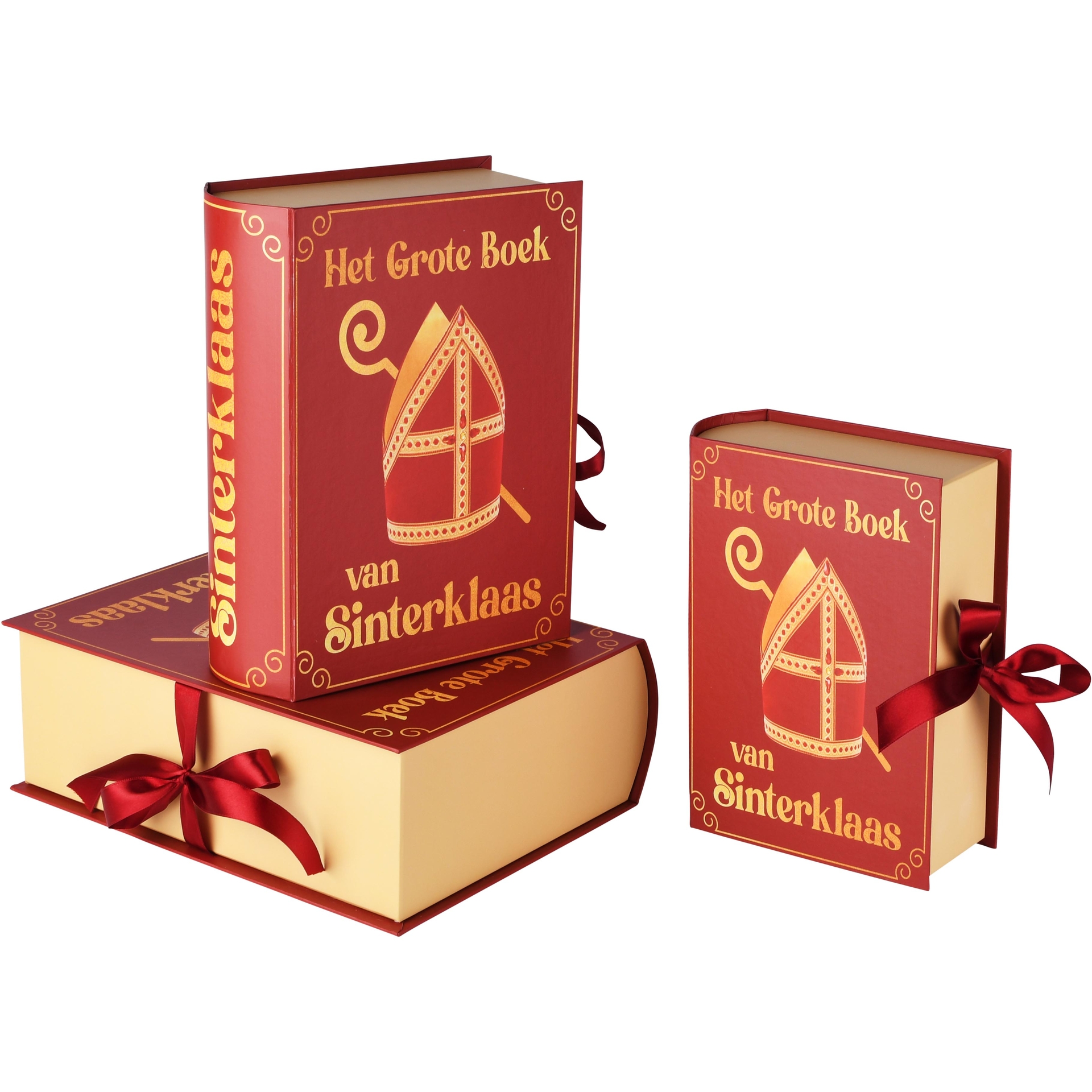 Dekoratief | Set 3 boekdozen 'Sinterklaas', rood, karton, 28x23x10cm | A265667