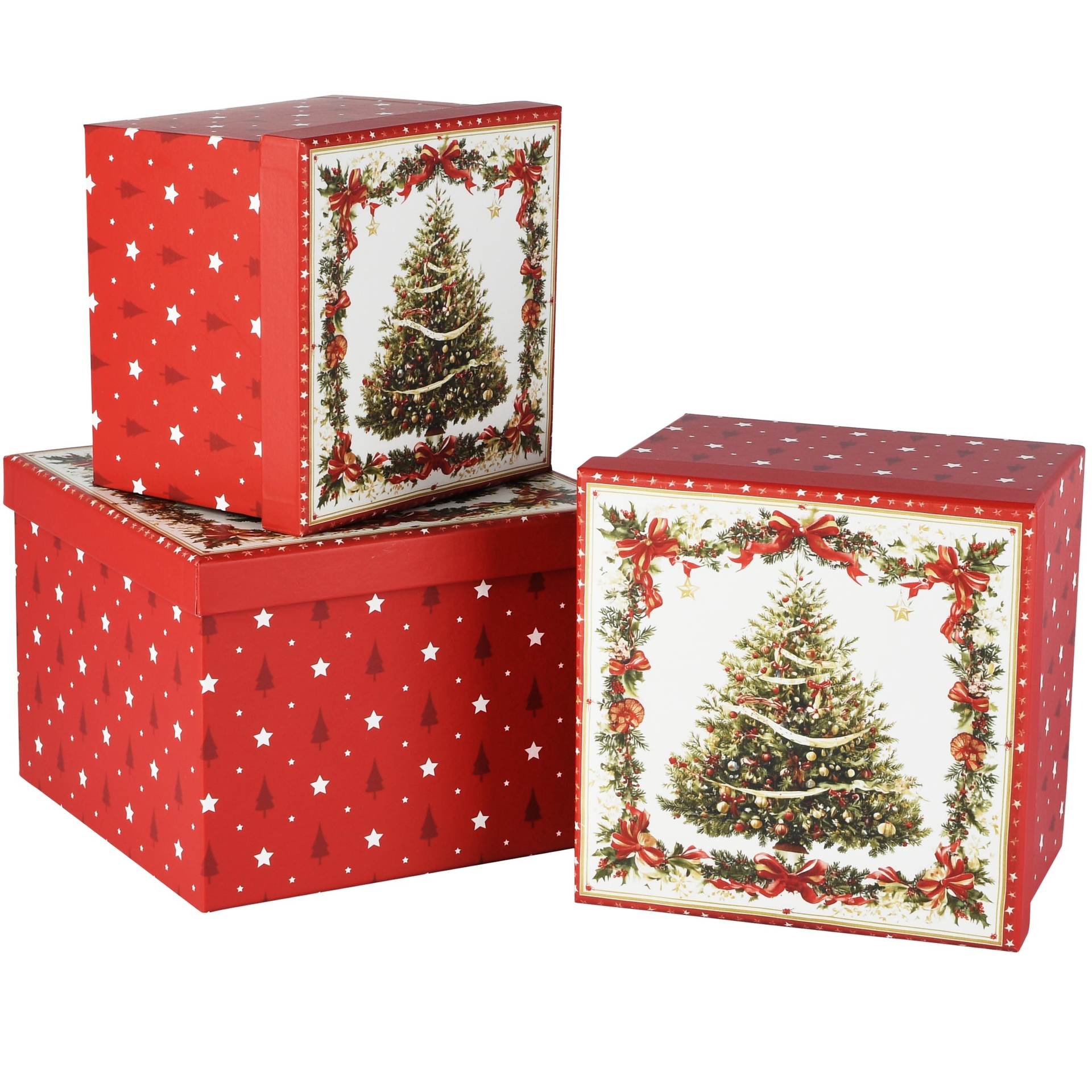 Dekoratief | Set 3 dozen 'Dazzling Tree', rood/wit, karton, 18x18x13cm | A265665