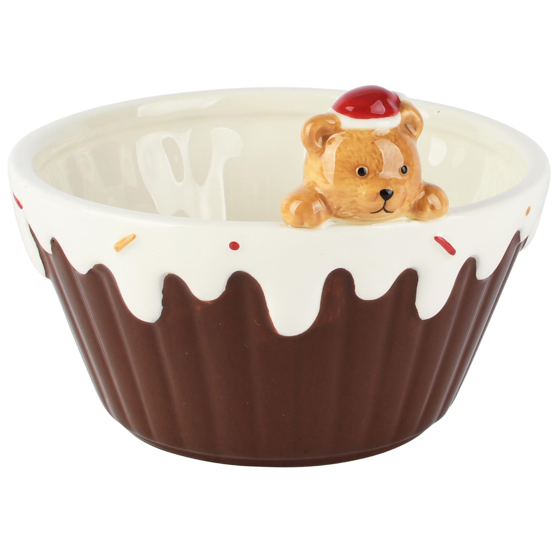 Dekoratief | Bowl m/beertje, bruin/wit, dolomiet, 16x15x11cm | A265659