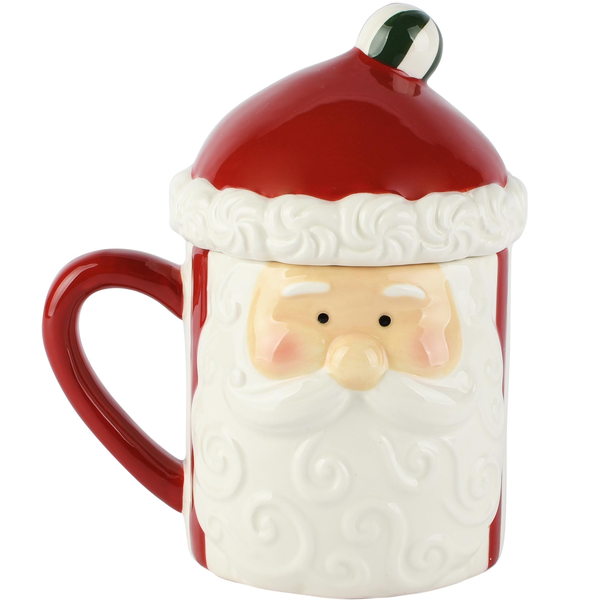 Dekoratief | Mok m/deksel 'Santa', rood/wit, dolomiet, 14x11x17cm | A265658
