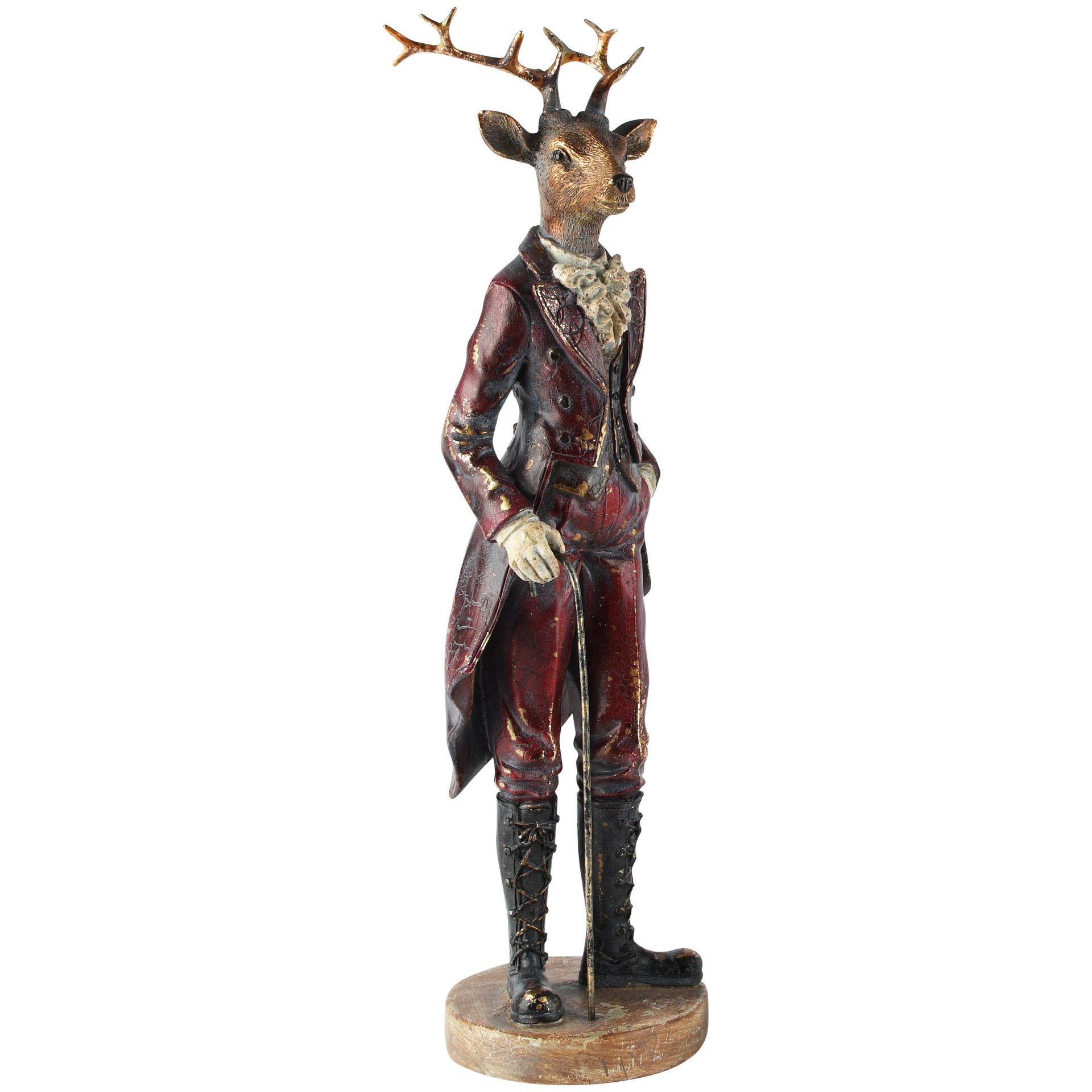 Dekoratief | Hert heer m/wandelstok, bordeau/brons, resina, 13x12x42cm | A265421