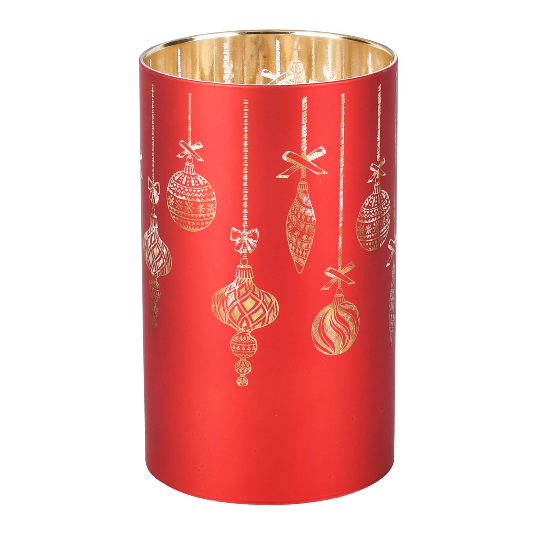 Dekoratief | Deco Waxinelichthouder 'Christmas Onaments', rood, glas, roterend, LED, 9x9x15cm | A265653