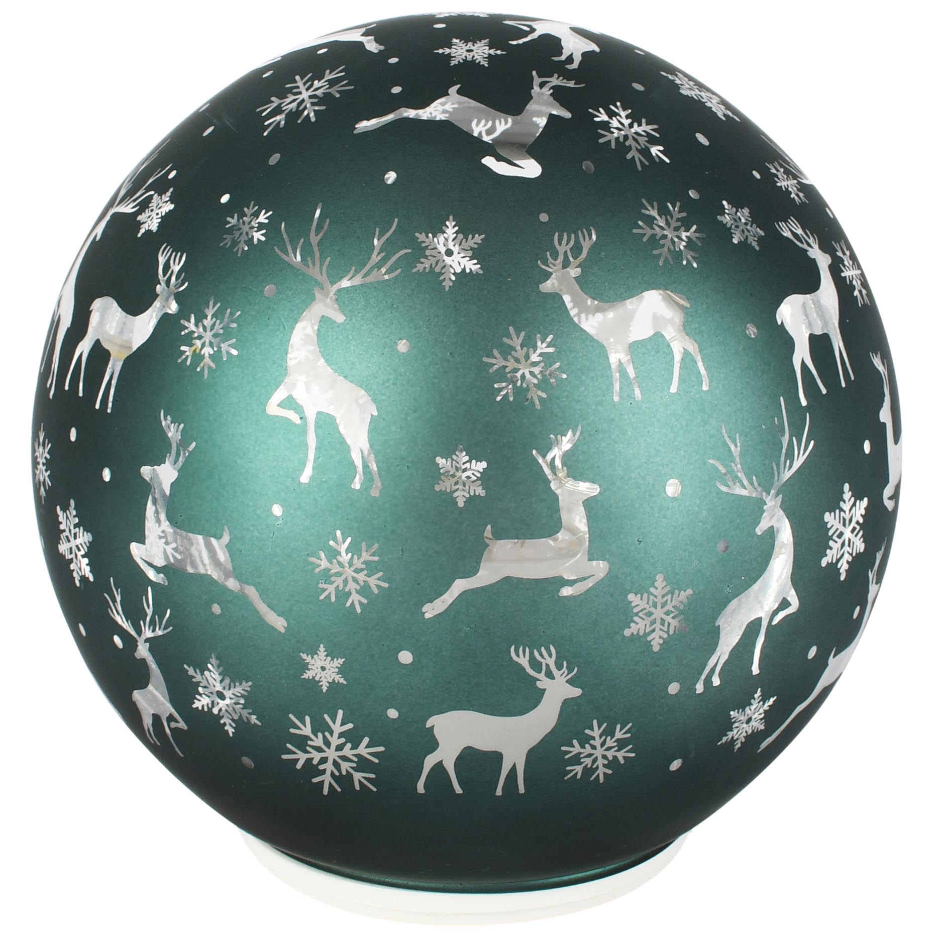 Dekoratief | Deco bol 'Frosty Reindeer', groen, glas, roterend, LED, 15x15x15cm | A265651