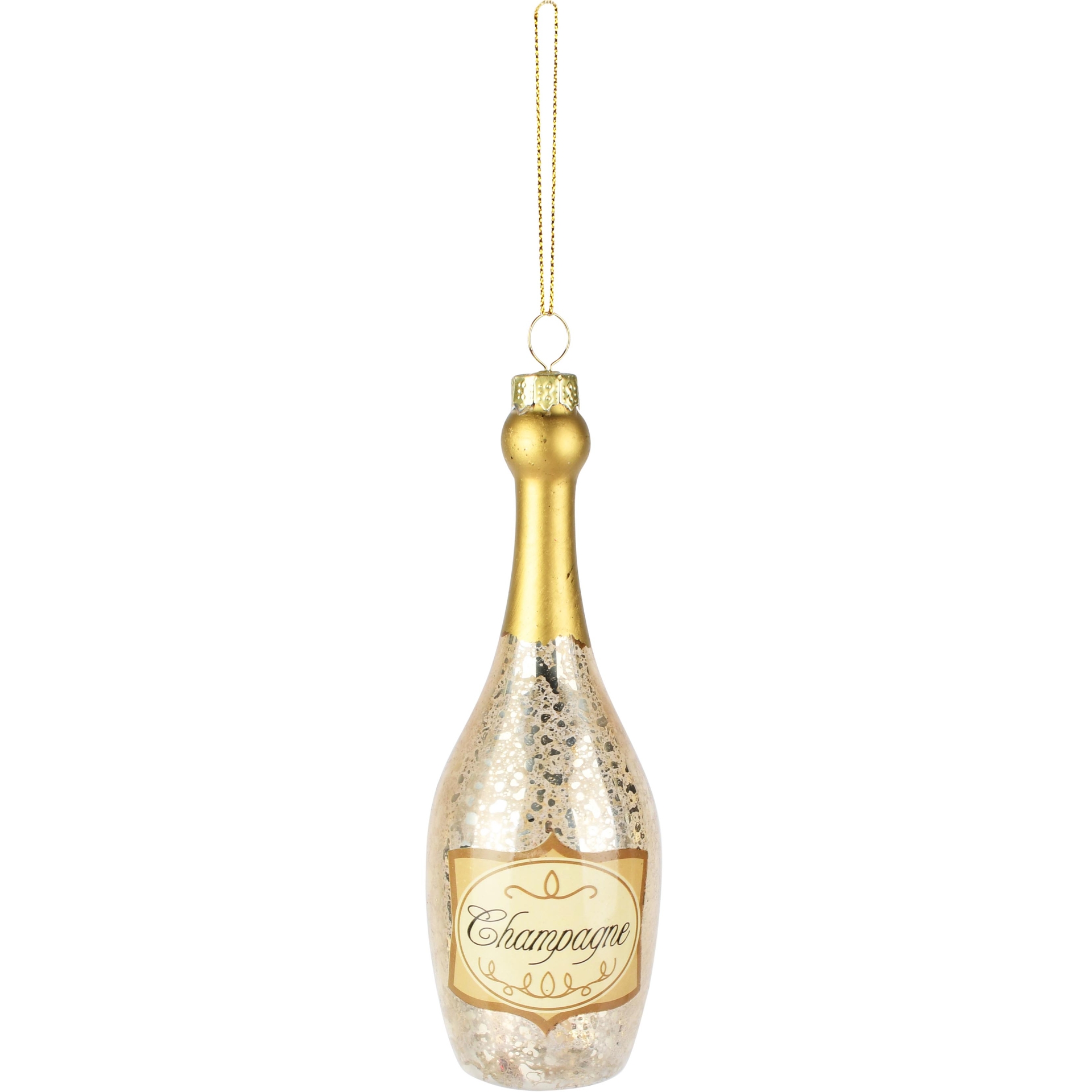 Dekoratief | Hanger fles champagne, goud, glas, 5x5x15cm | A265644