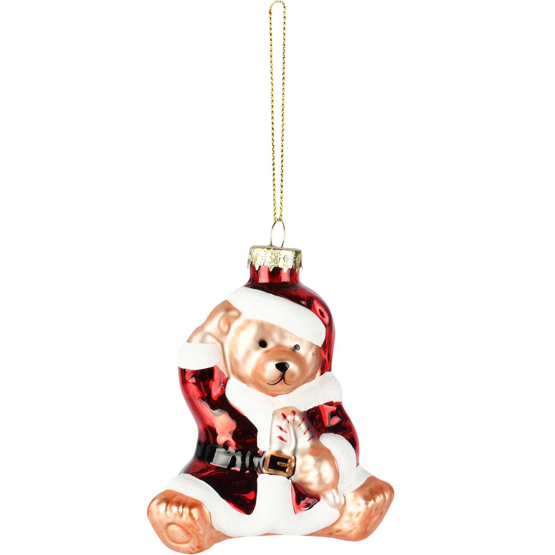 Dekoratief | Hanger kerstbeertje, rood/goud, glas, 8x5x10cm | A265642