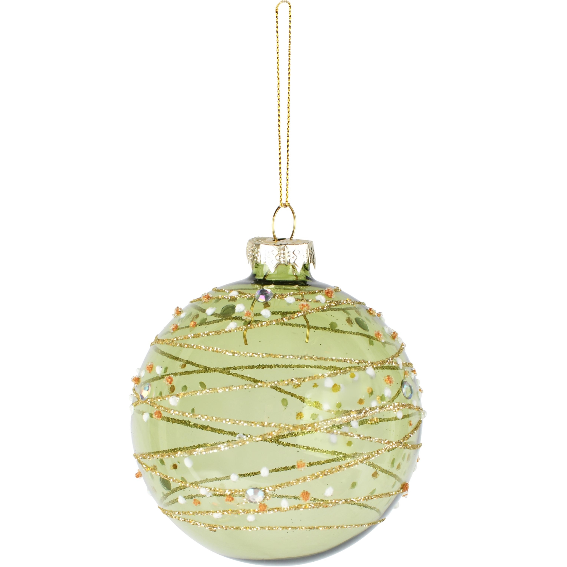 Dekoratief | Hanger bal m/kraaltjes, groen/transparant, glas, 8x8x8cm | A265635