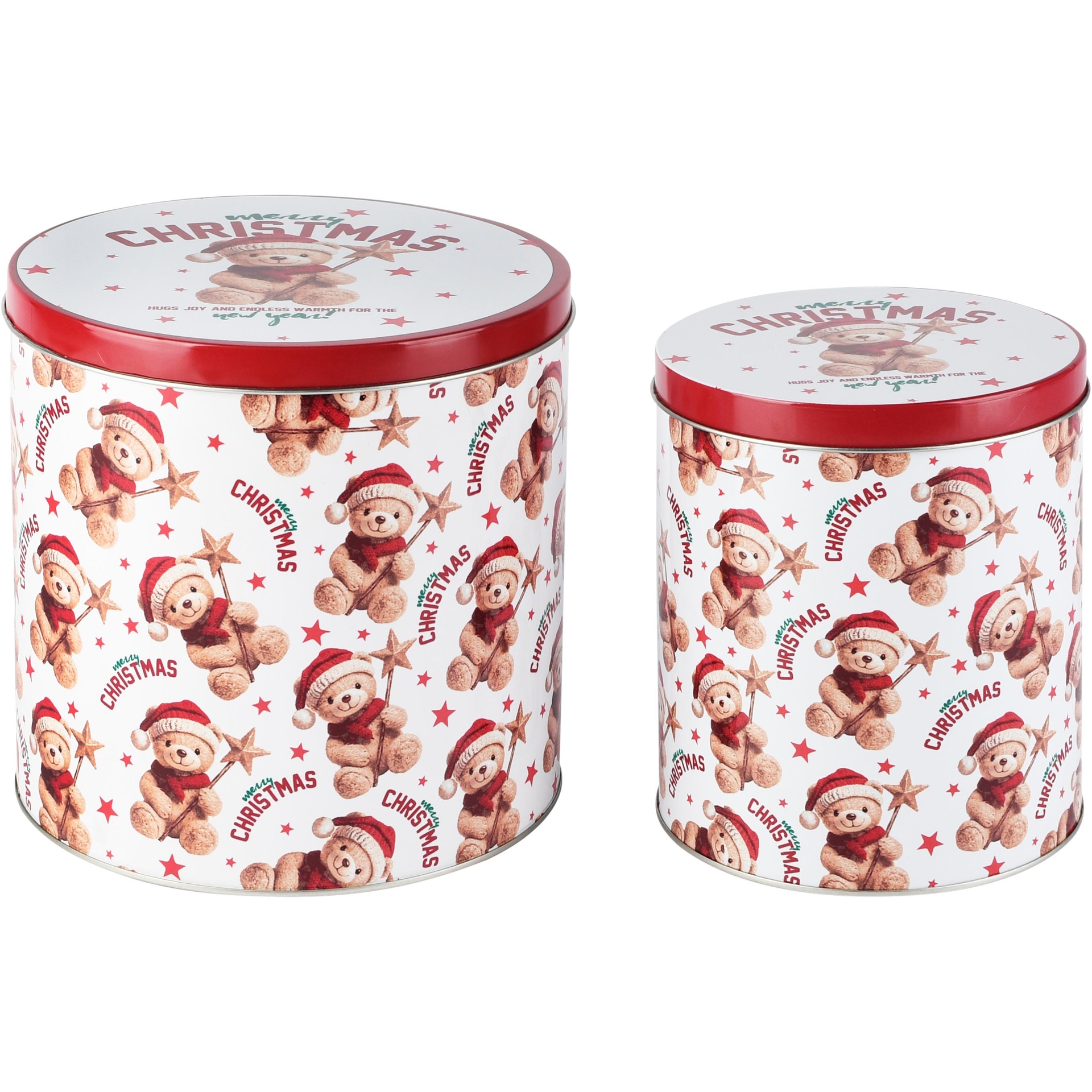 Dekoratief | Set 2 bewaardozen 'Festive Teddy', metaal, 18x18x18cm | A265618
