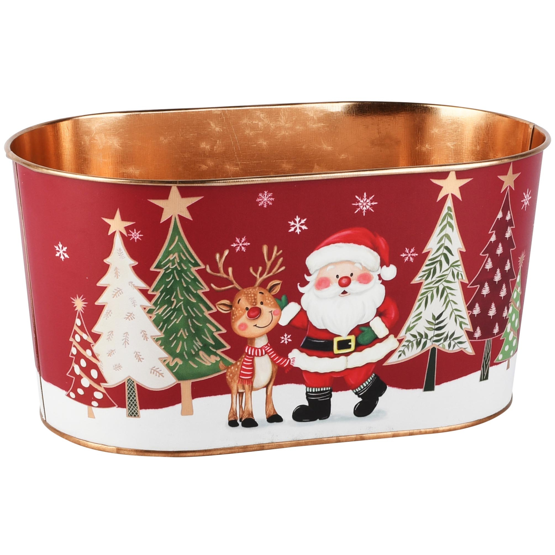 Dekoratief | Bloempot ovaal 'Jolly Santa', metaal, 23x14x11cm | A265615
