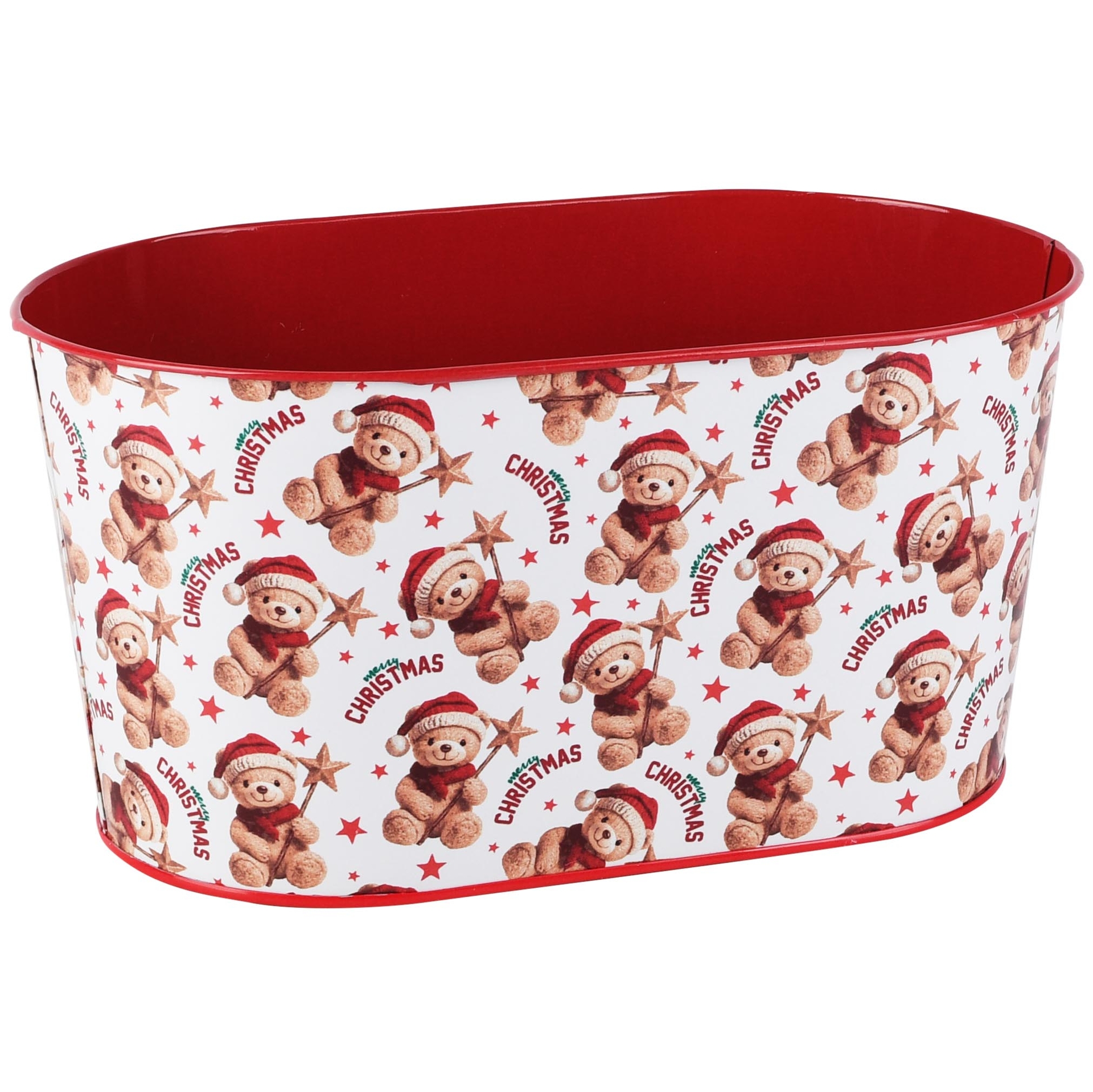 Dekoratief | Bloempot ovaal 'Festive Teddy', metaal, 23x14x11cm | A265614
