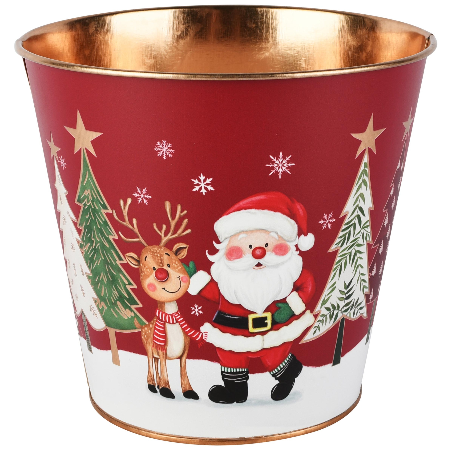 Dekoratief | Bloempot 'Jolly Santa', metaal, 17x17x16cm | A265612
