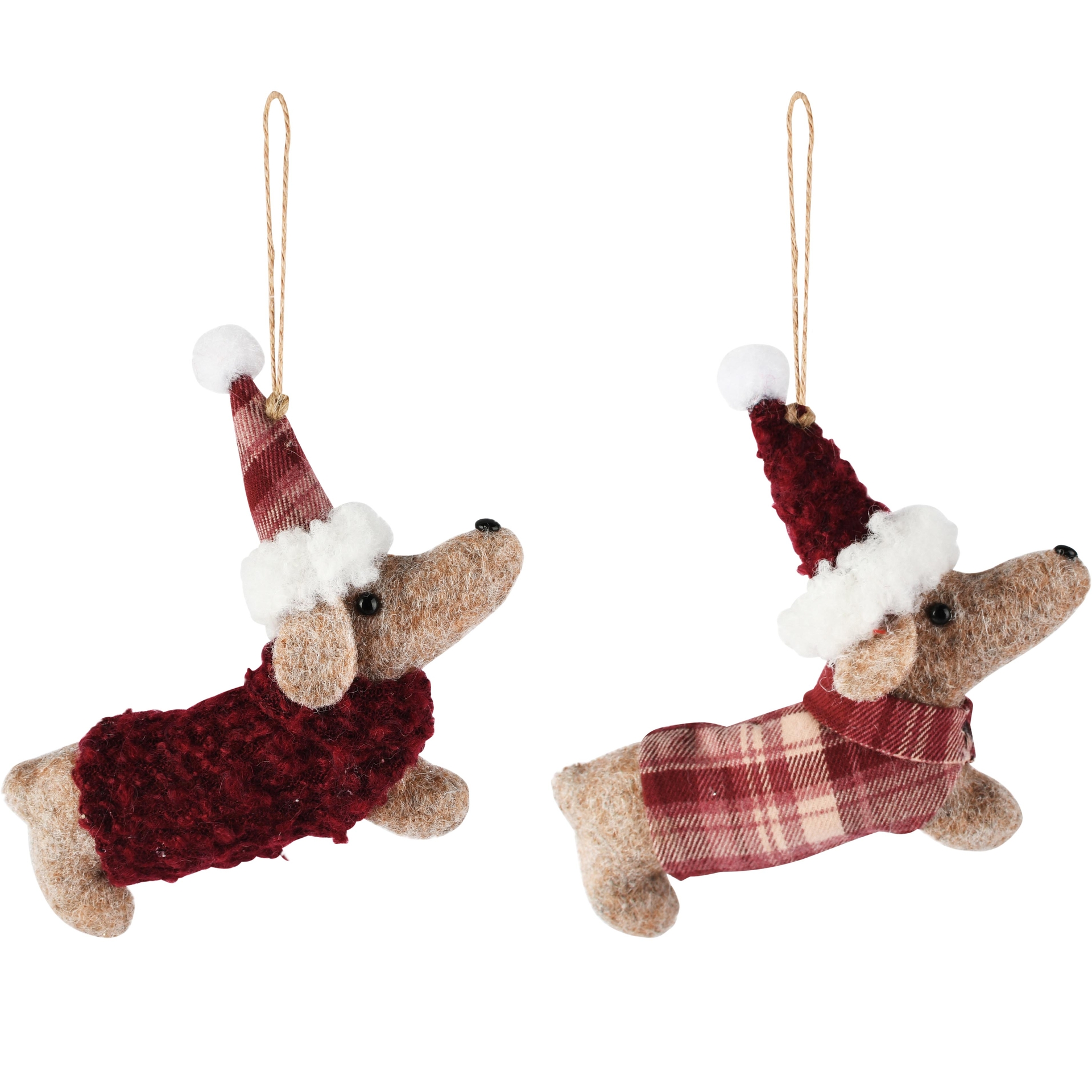 Dekoratief | Hanger kersthond, bordeau, polyester, 13x11cm, set van 2 stuks | A265580