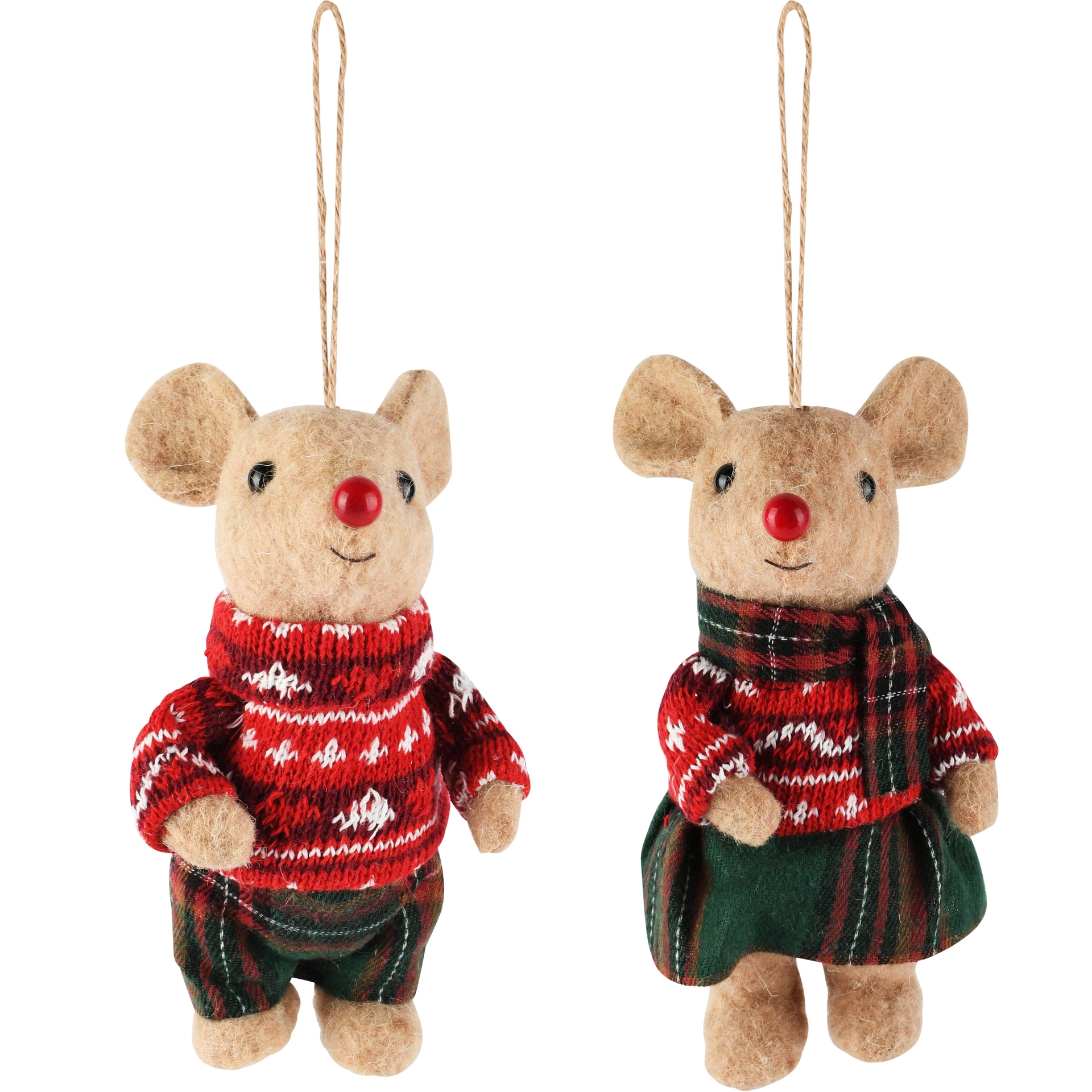 Dekoratief | Hanger muisje m/winterkleren, polyester, 10x6x19cm, set van 2 stuks | A265533