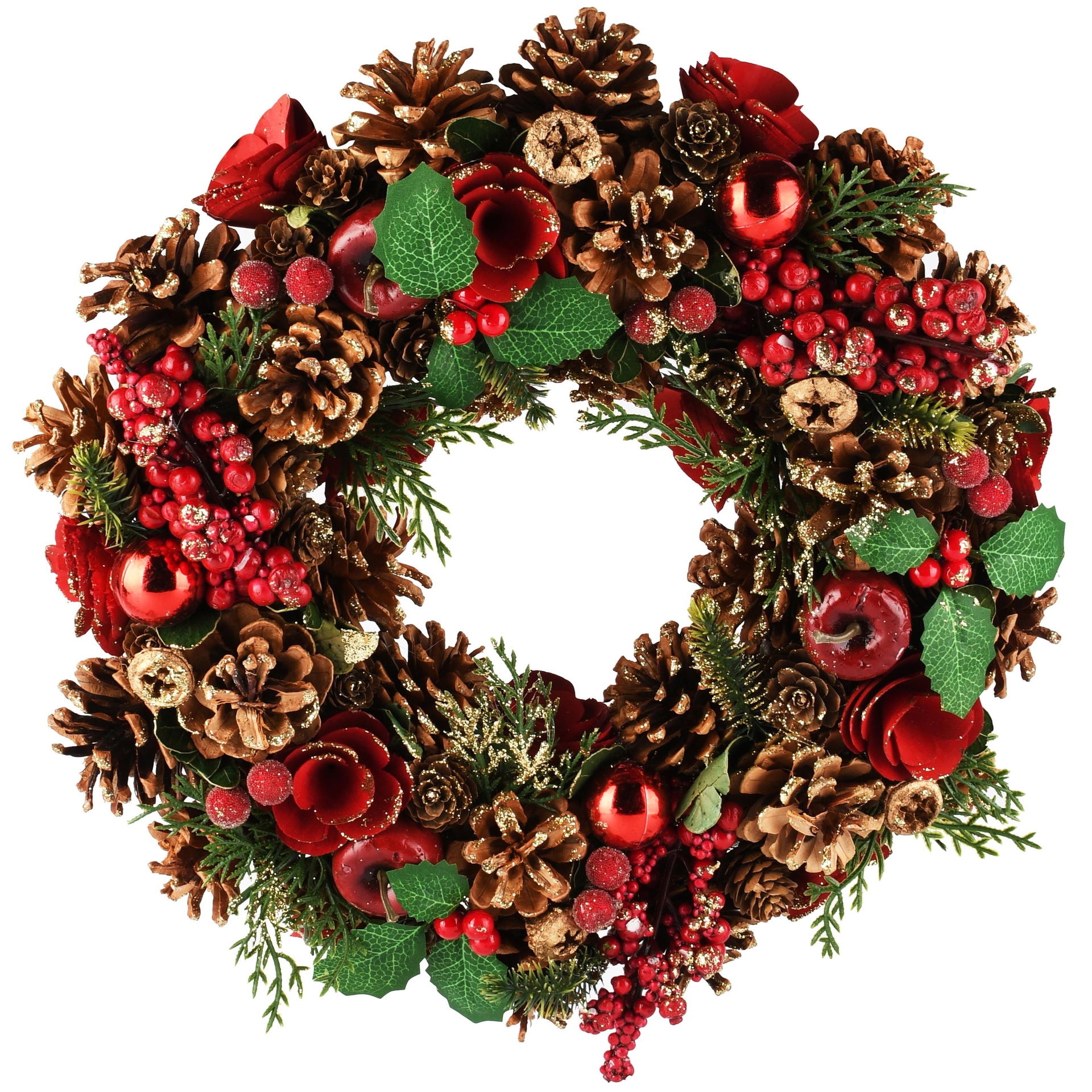 Dekoratief | Krans m/appeltjes/bessen, rood/groen, naturel, 34x34cm | A265576