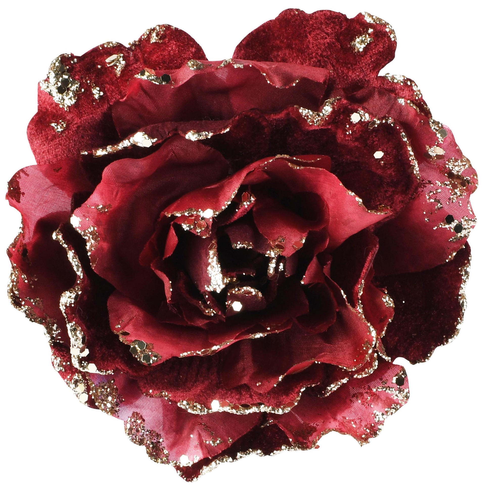 Dekoratief | Deco bloem op clip, bordeaux, polyester, 15x14cm | A265529