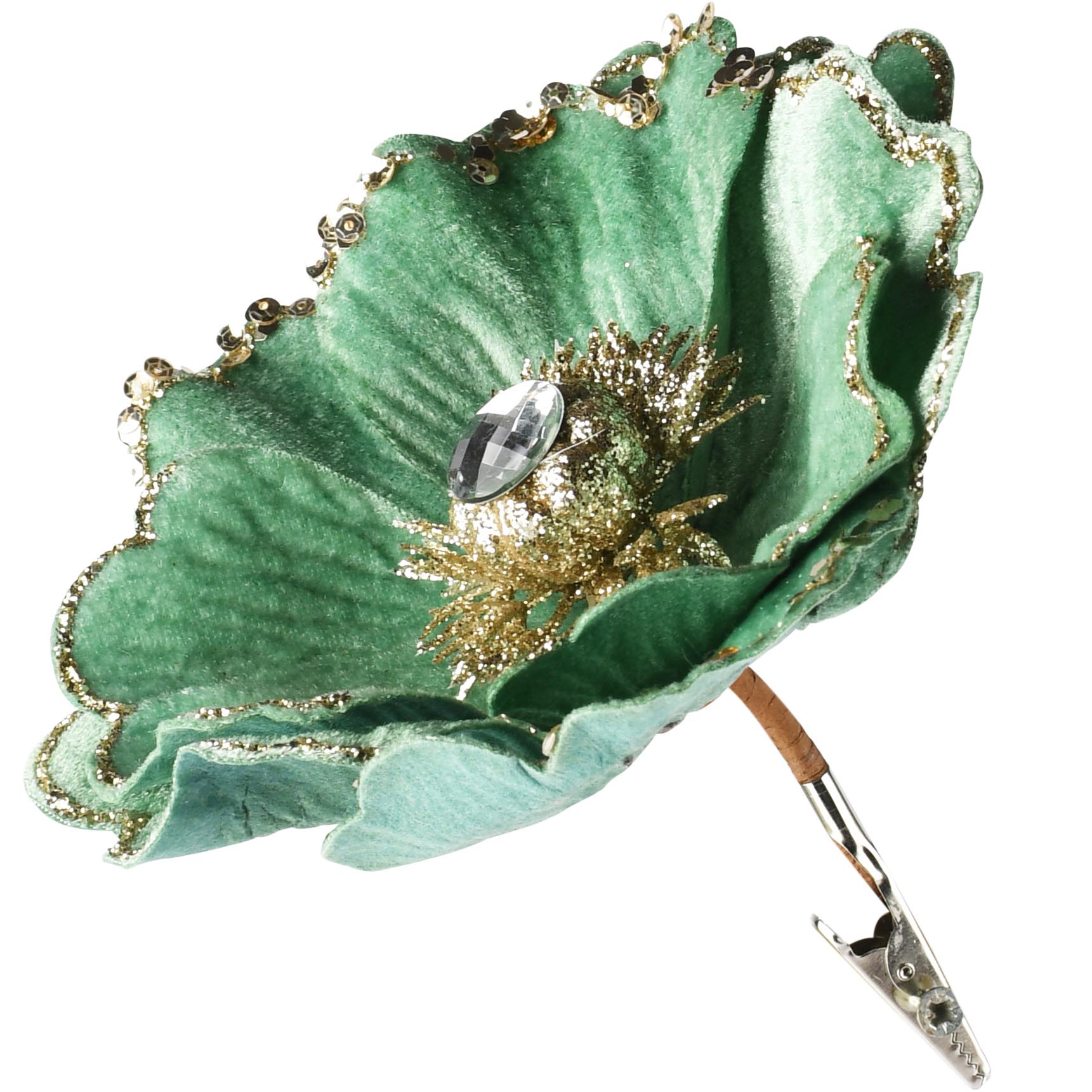Dekoratief | Deco bloem op clip, groen, polyester, 13x13cm | A265528