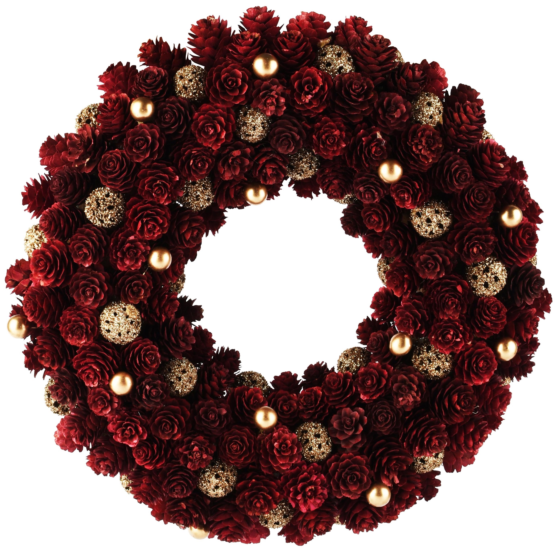 Dekoratief | Krans m/dennenappels/kerstballen, bordeau, naturel, 34x34x9cm | A265572