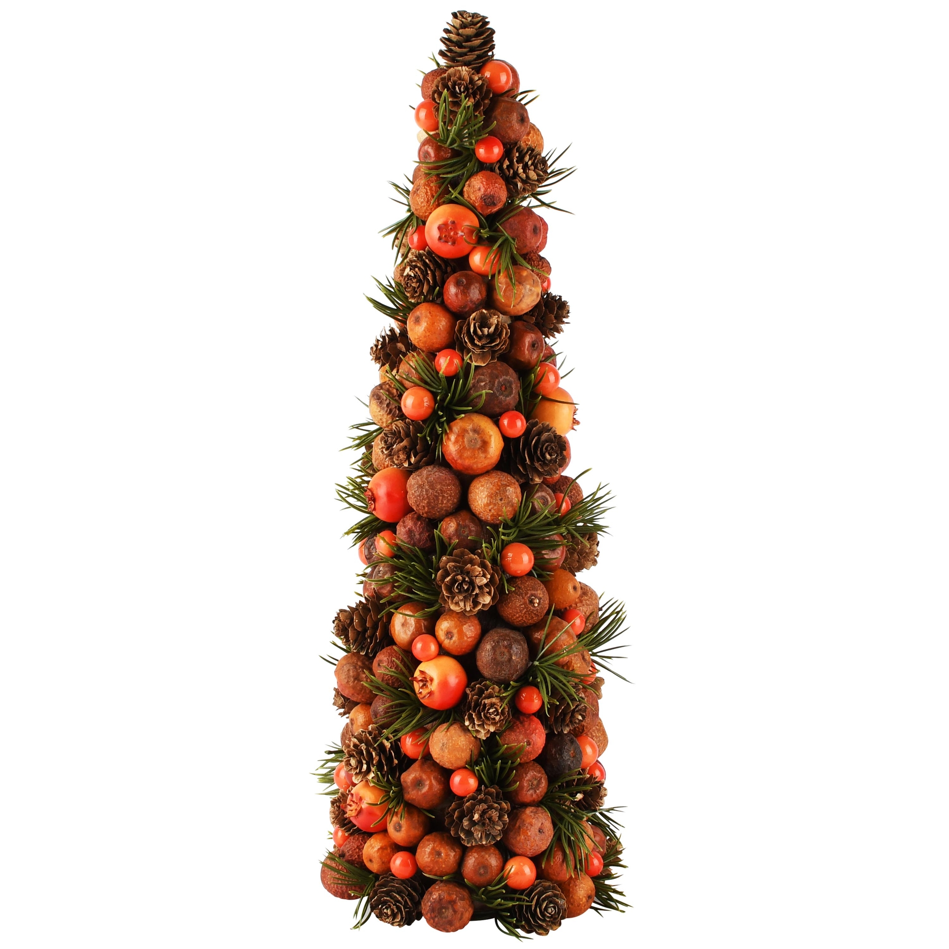 Dekoratief | Kegel vorm m/bessen/dennenappels, oranje, naturel, 14x14x39cm | A265525