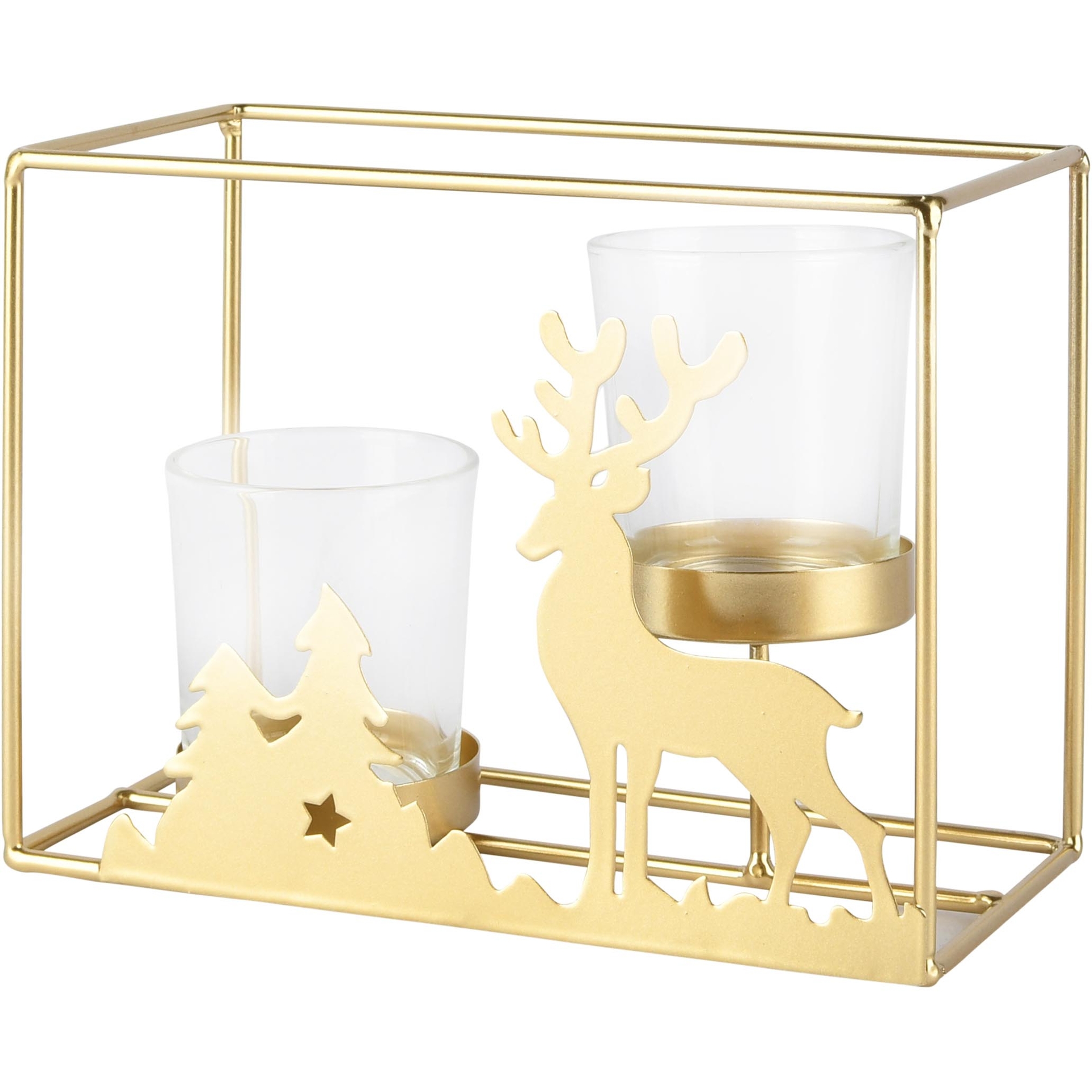 Dekoratief | Theelichthouder RH m/rendier, goud, metaal, 16x8x12cm | A265494