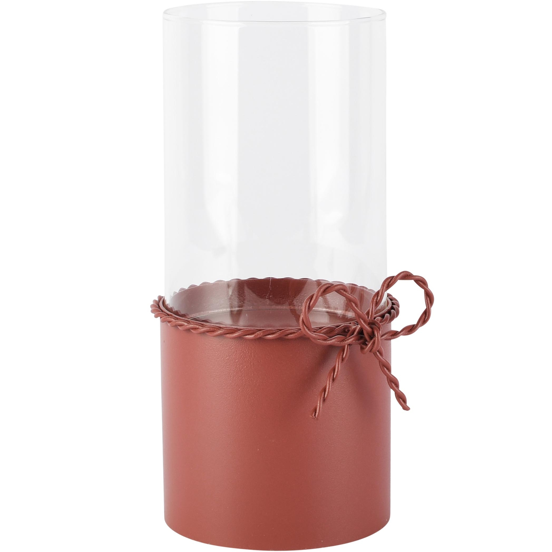 Dekoratief | Windlicht m/strikje, terra, glas/metaal, 11x12x24cm | A265497