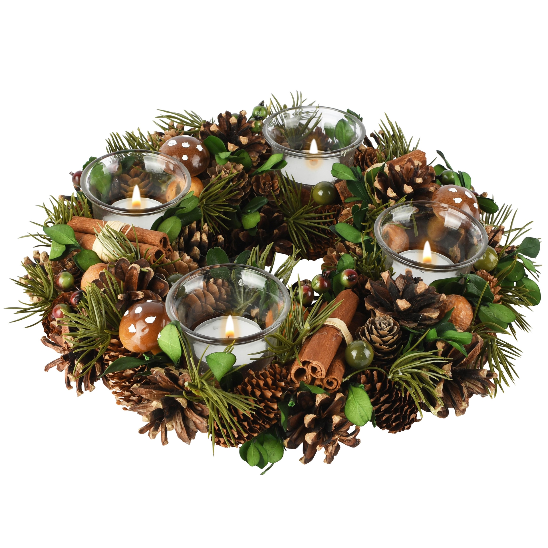 Dekoratief | Tafelstuk rond m/dennenappels, groen, naturel, 30x30x7cm | A265500