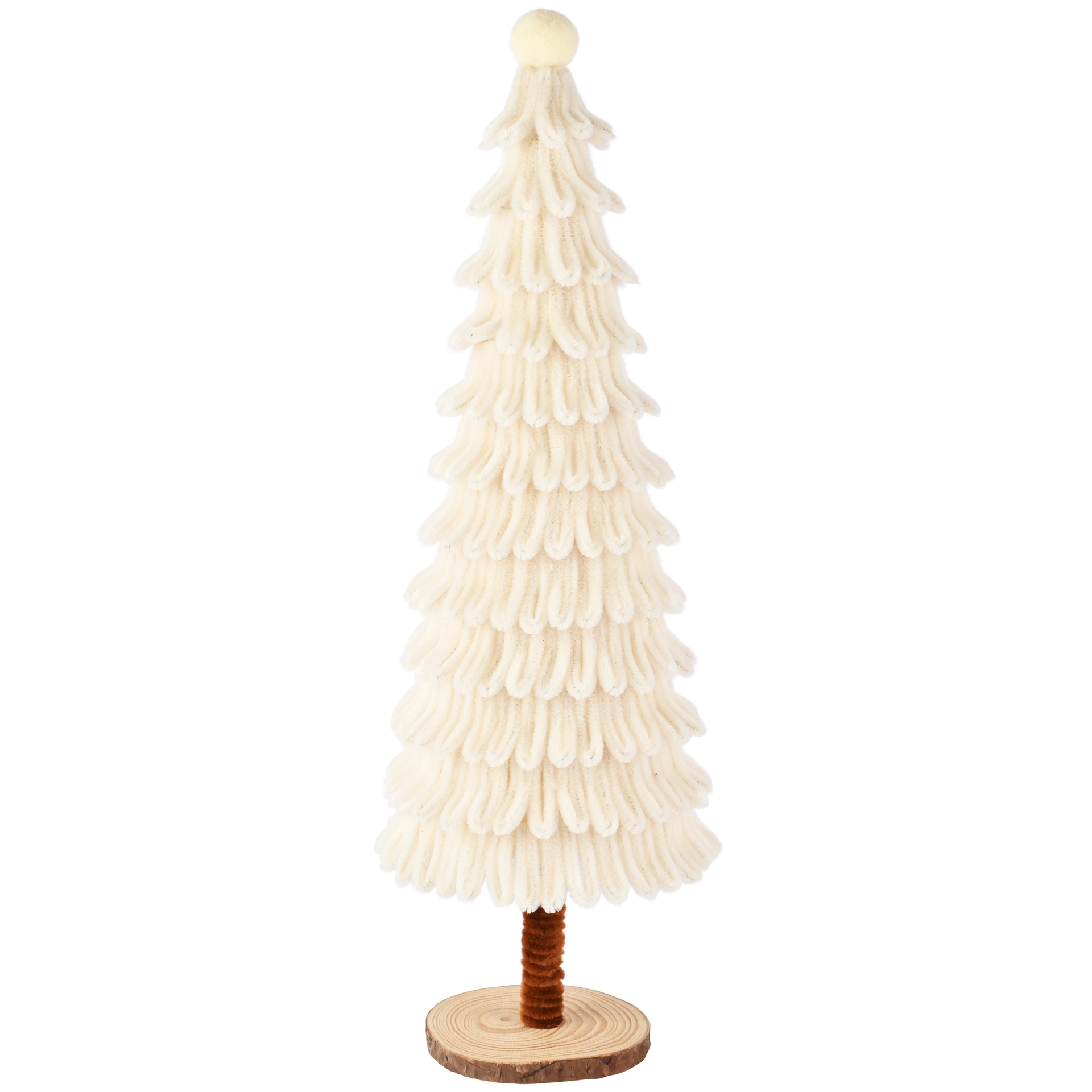 Dekoratief | Deco boompje op voet, wit, chenille/polyester, 18x18x48cm | A265537