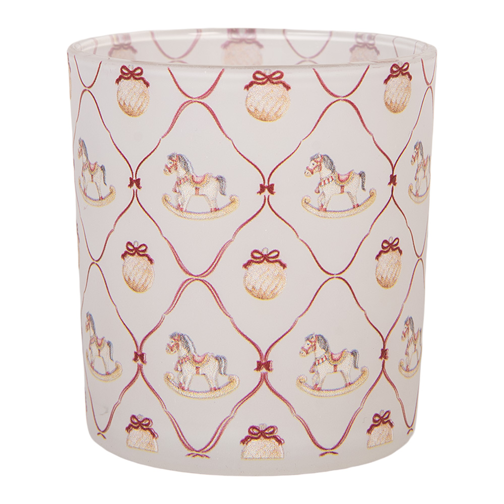 Clayre & Eef | Waxinelichthouder Wit Rood &oslash; 7x8 cm | 6GL5460