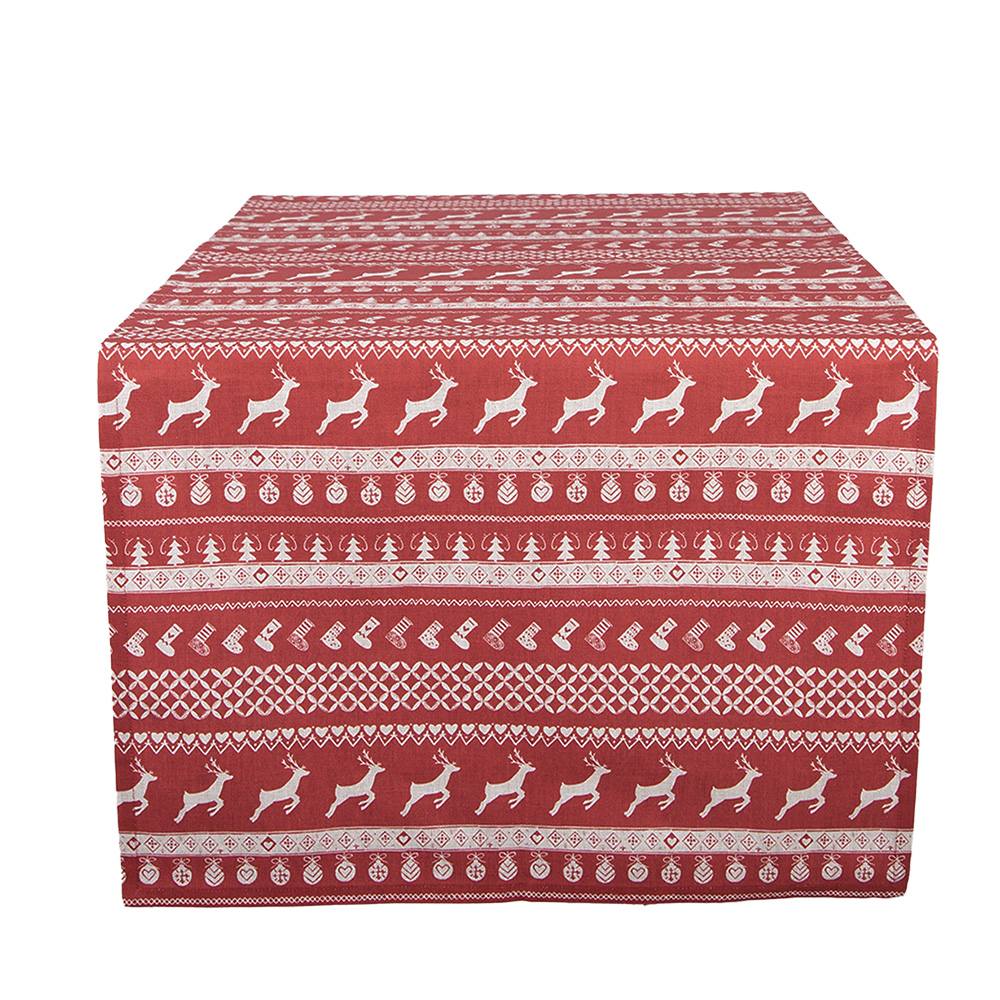 Clayre & Eef | Tafelloper Rood, Beige 50x140 cm | NOCN64