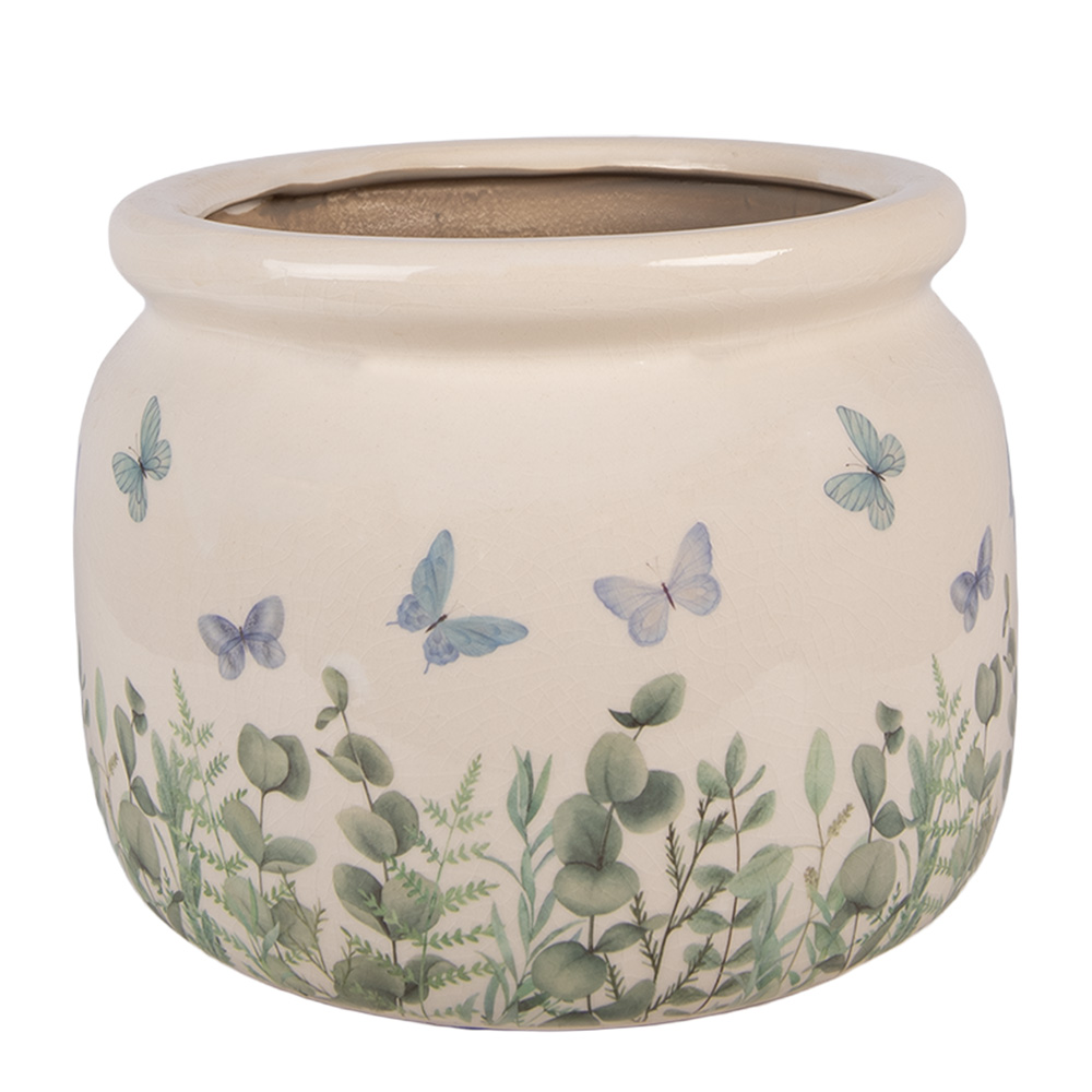 Clayre & Eef | Bloempot Binnen Beige Groen &oslash; 20x15 cm | 6CE2441L