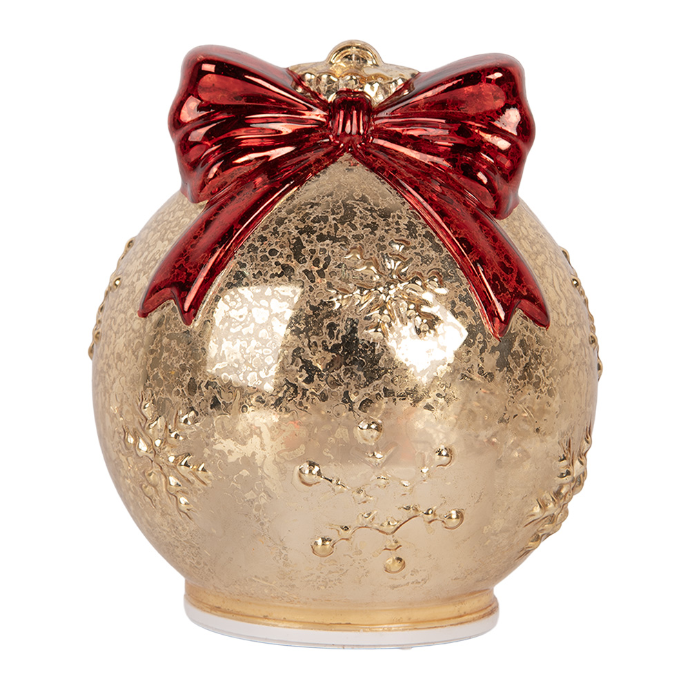 Clayre & Eef | Decoratie Kerstbal LED Goudkleurig Rood &oslash; 15x16 cm | 6GL5484
