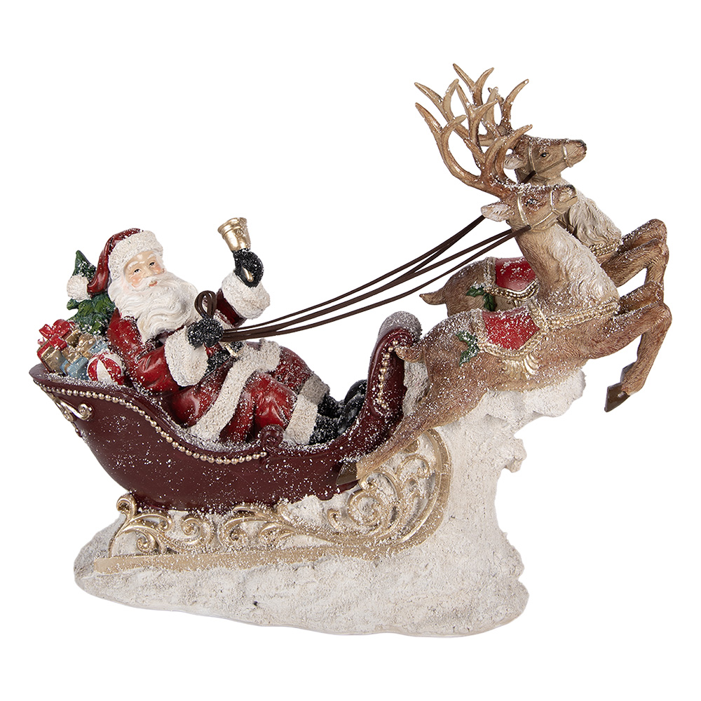 Clayre & Eef | Kerstdecoratie Kerstman in slee Rood Bruin 42x14x36 cm | 6PR6269