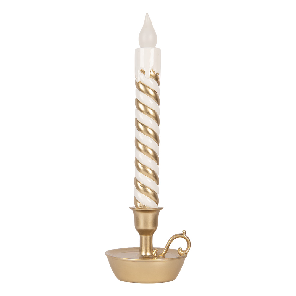 Clayre & Eef | Decoratie kaars met LED Goudkleurig Wit 13x12x39 cm | 6PR6257