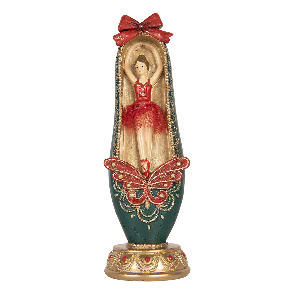 Clayre & Eef | Decoratie Ballerina in balletschoen Rood Groen 7x7x19 cm | 6PR6316
