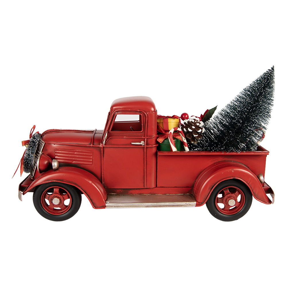 Clayre & Eef | Decoratie Model Auto met kerstdecoratie Rood 39x15x18 cm | 6Y6229