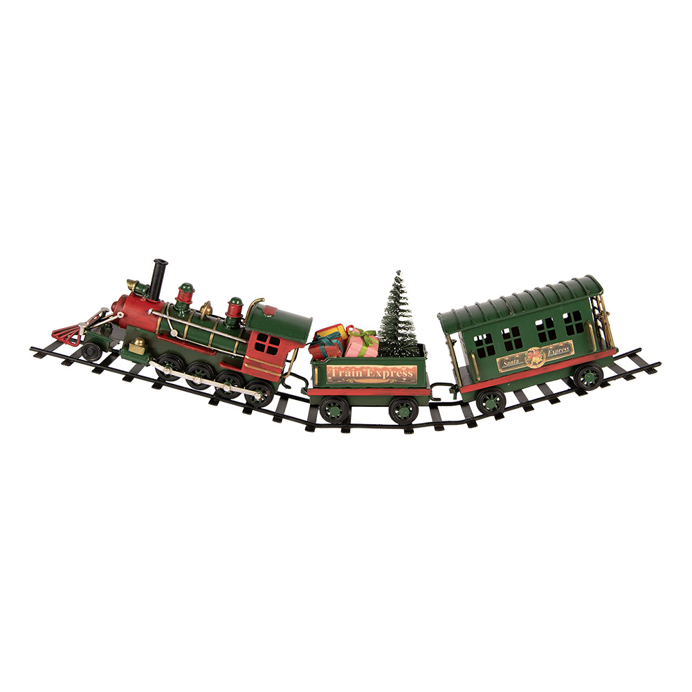 Clayre & Eef | Decoratie Trein met kerstdecoratie Groen 42x5x12 cm | 6Y6234