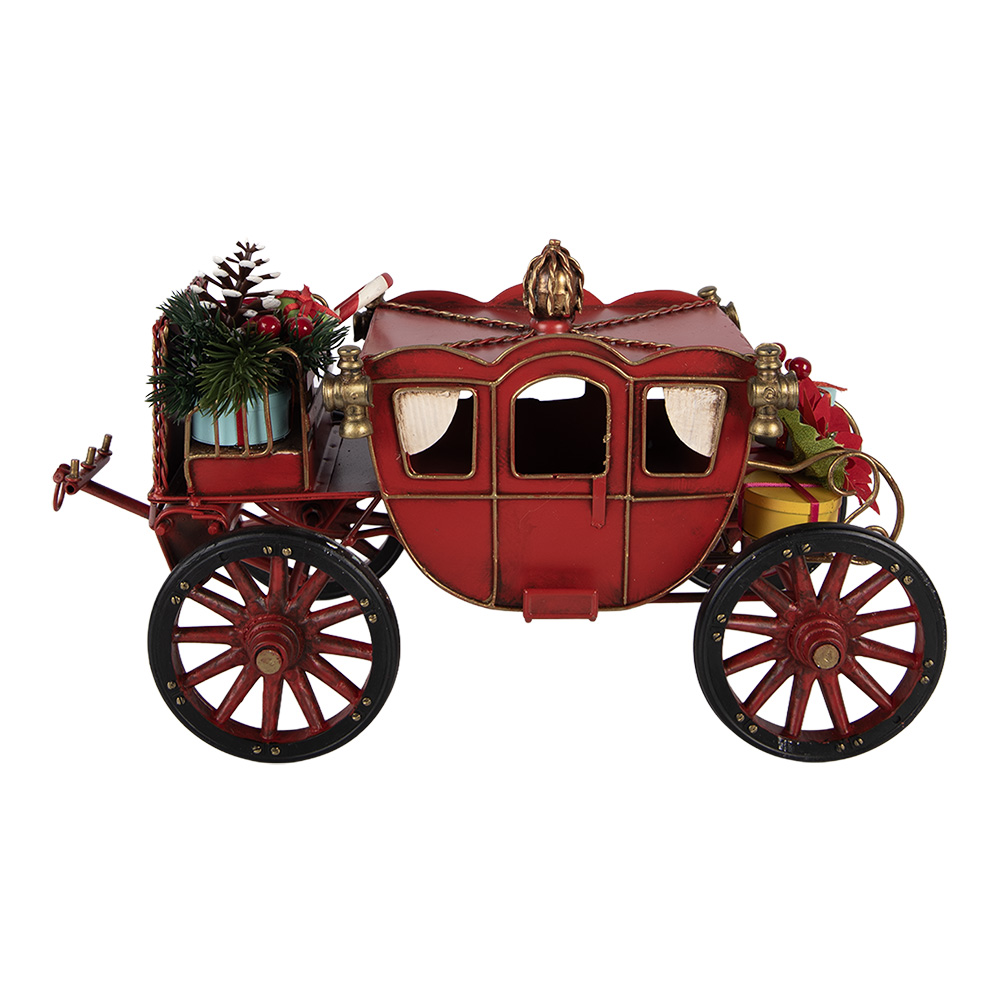 Clayre & Eef | Koets met kerstdecoratie Rood Goudkleurig 32x17x17 cm | 6Y6235