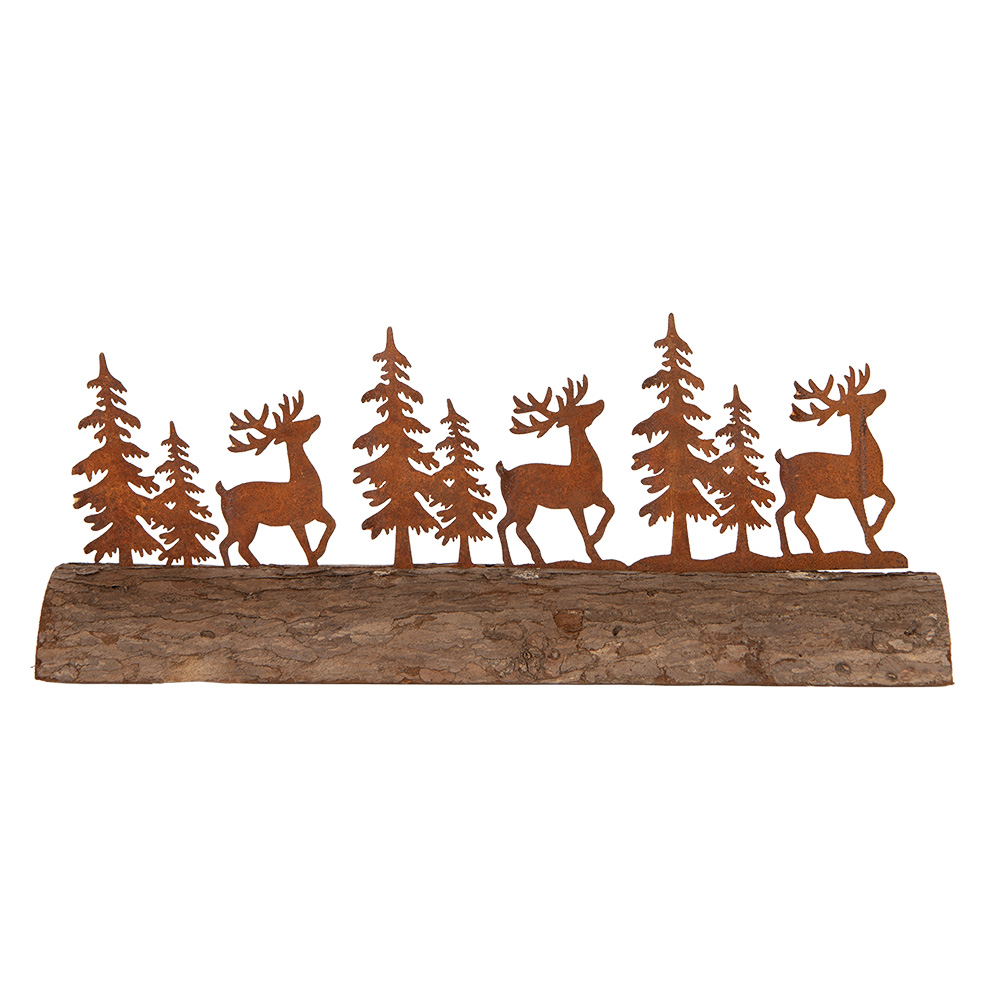 Clayre & Eef | Kerstdecoratie Beeld Rendieren en Kerstbomen Bruin 25x5x6 cm | 6Y6191